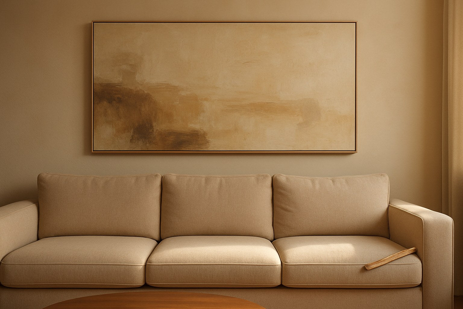 Groot liggend canvas perfect geproportioneerd boven een brede bank
