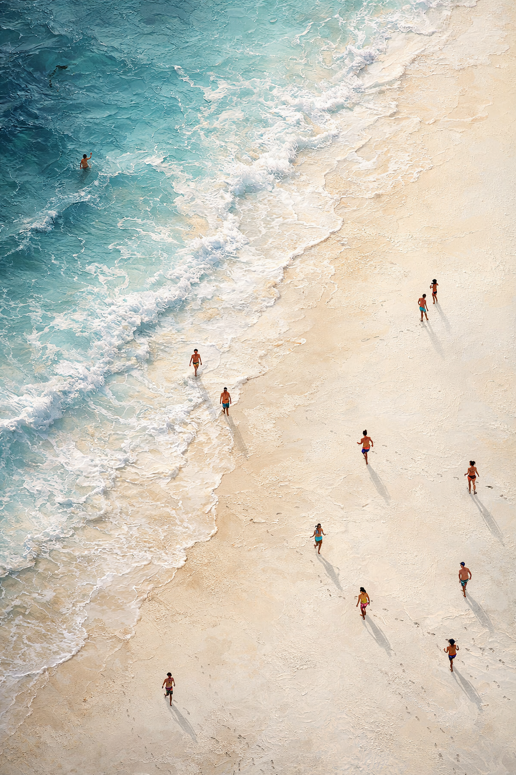 Luchtfoto van wit strand en turkoois water, grafische wanddecoratie