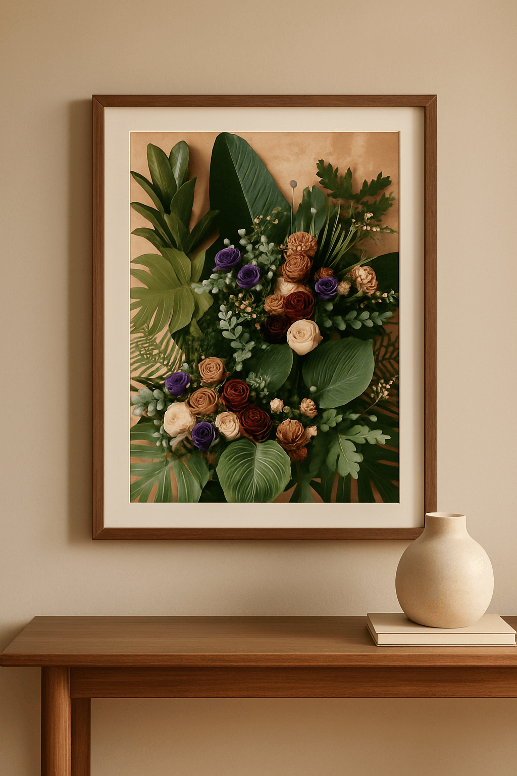 Bloemen en Bladeren Schilderij — sfeerbeeld in interieur