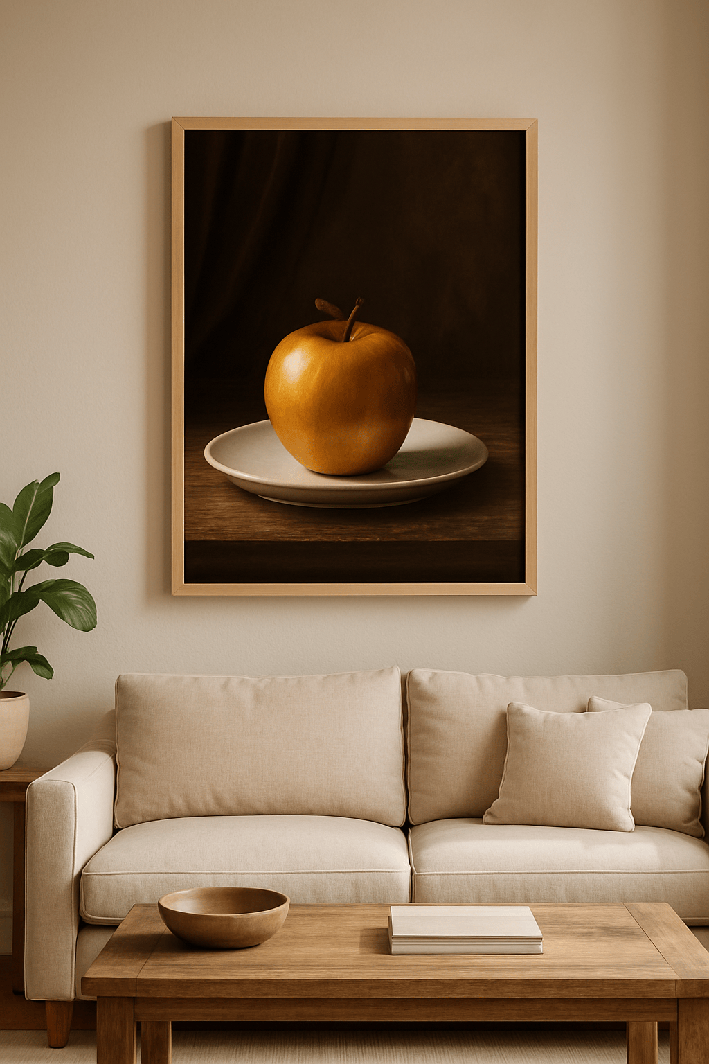 Porseleinen Gouden Appel Schilderij — sfeerbeeld in interieur