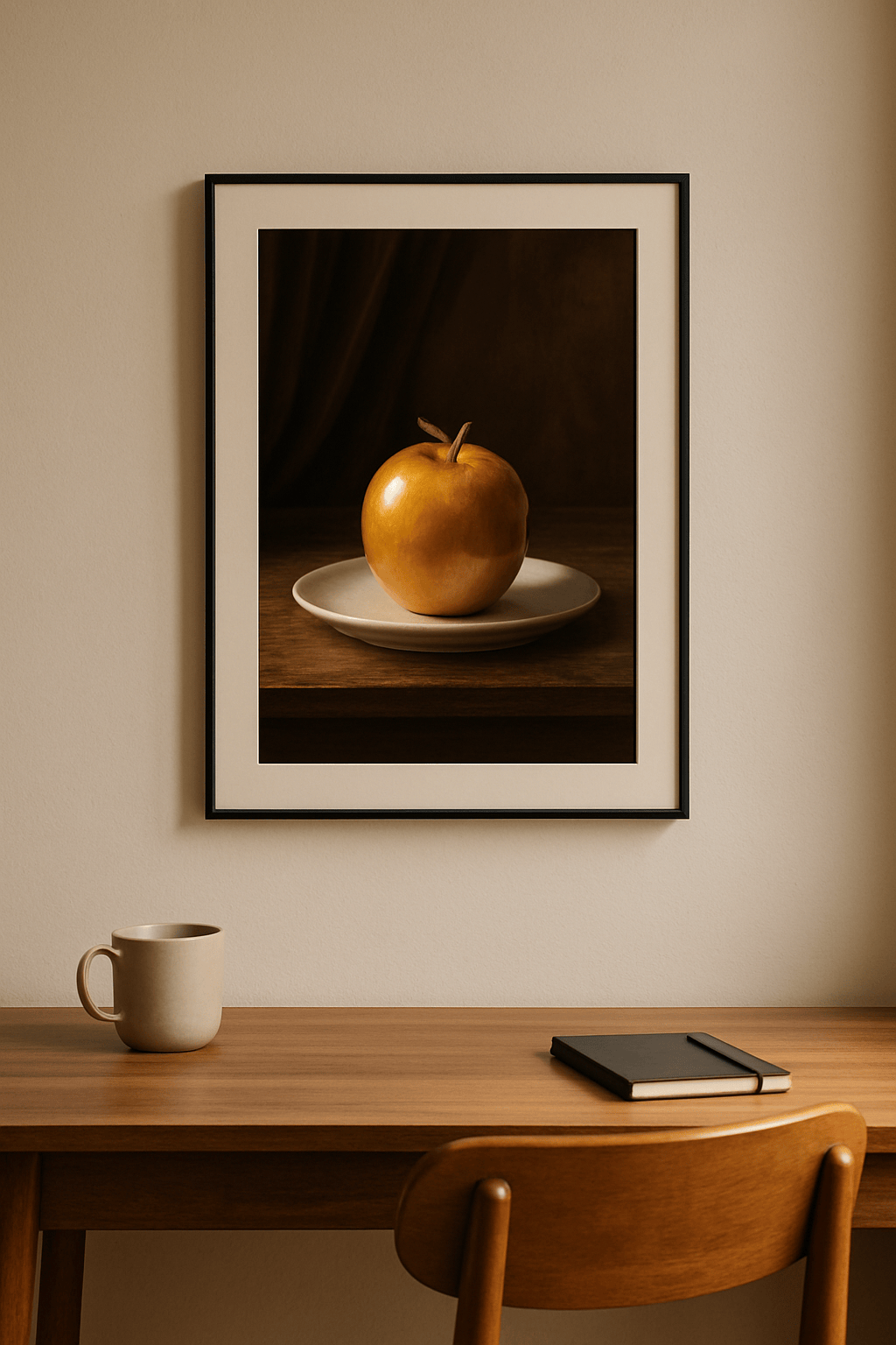 Porseleinen Gouden Appel Schilderij — sfeerbeeld in interieur