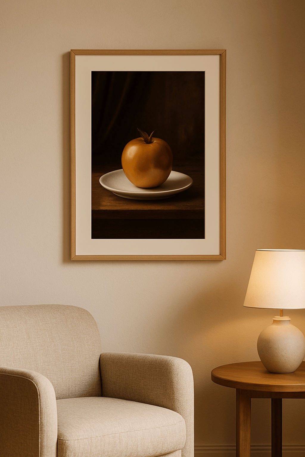 Porseleinen Gouden Appel Schilderij — sfeerbeeld in interieur