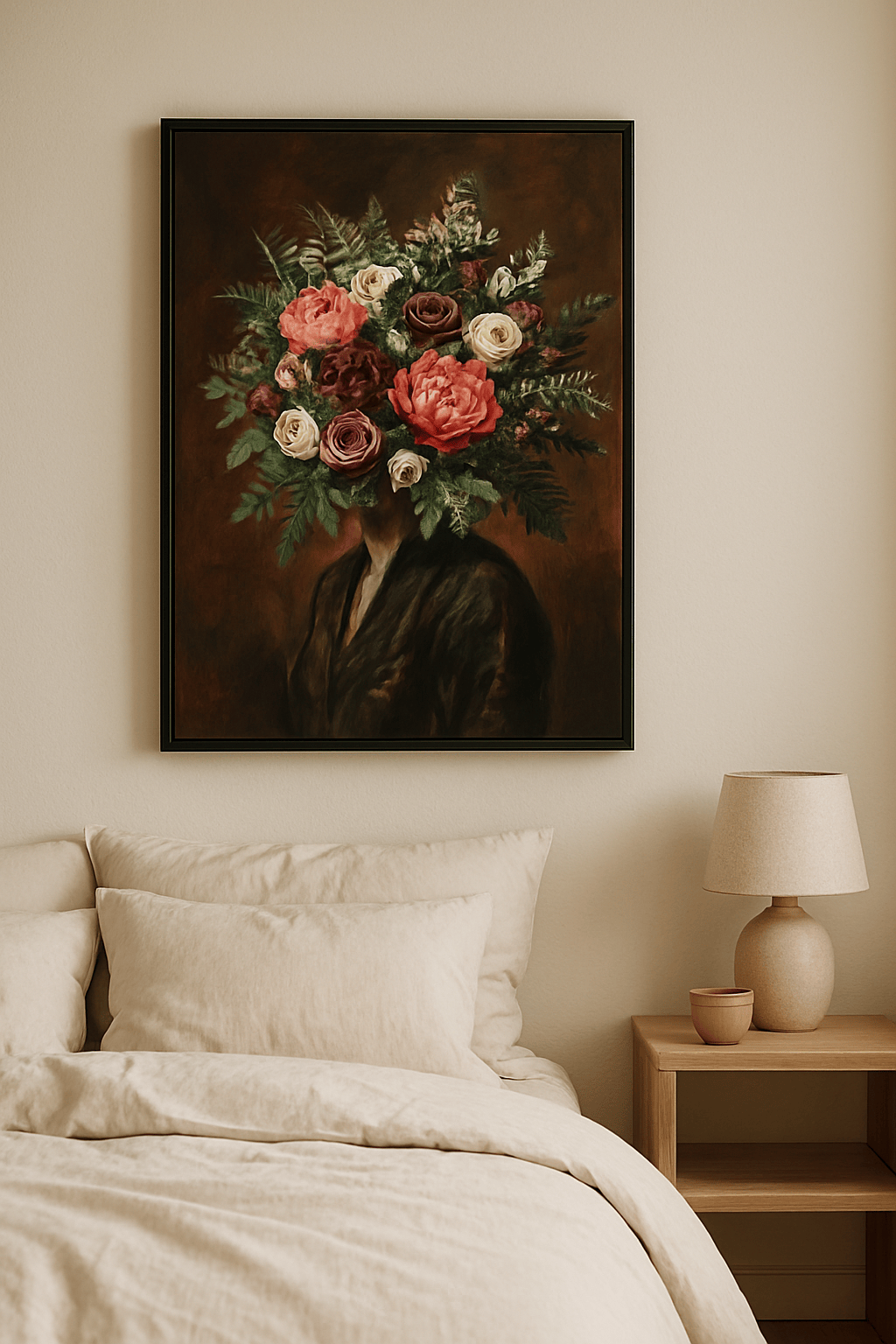 Bloemenmasker Schilderij — sfeerbeeld in interieur