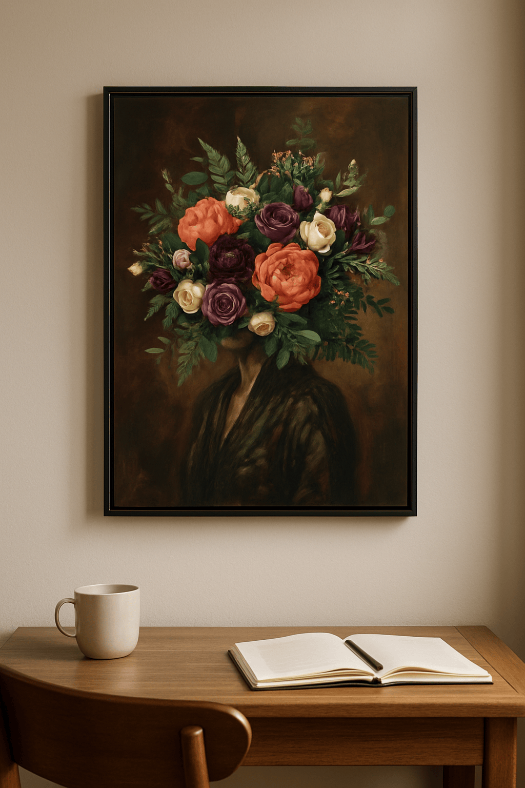 Bloemenmasker Schilderij — sfeerbeeld in interieur