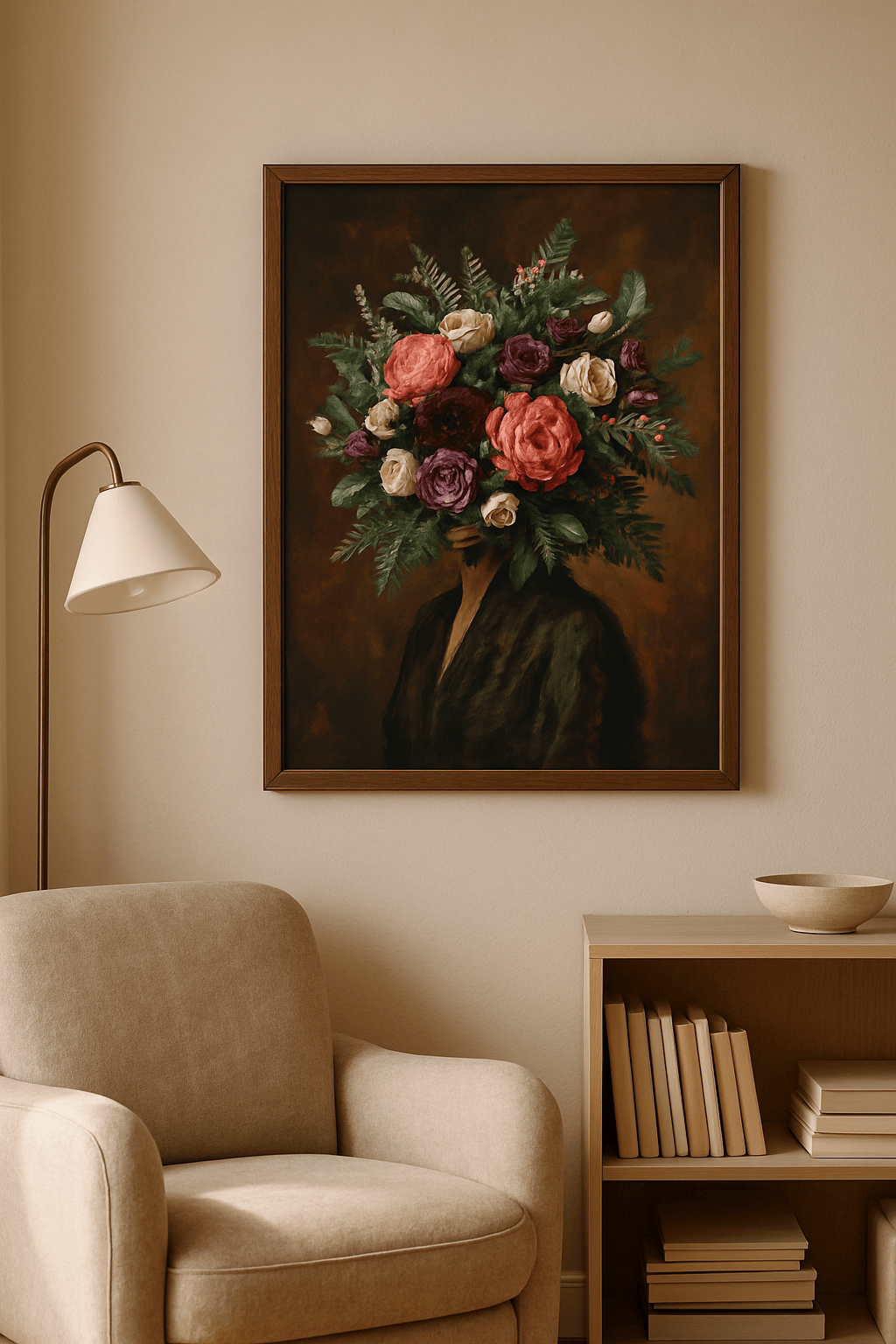 Bloemenmasker Schilderij — sfeerbeeld in interieur