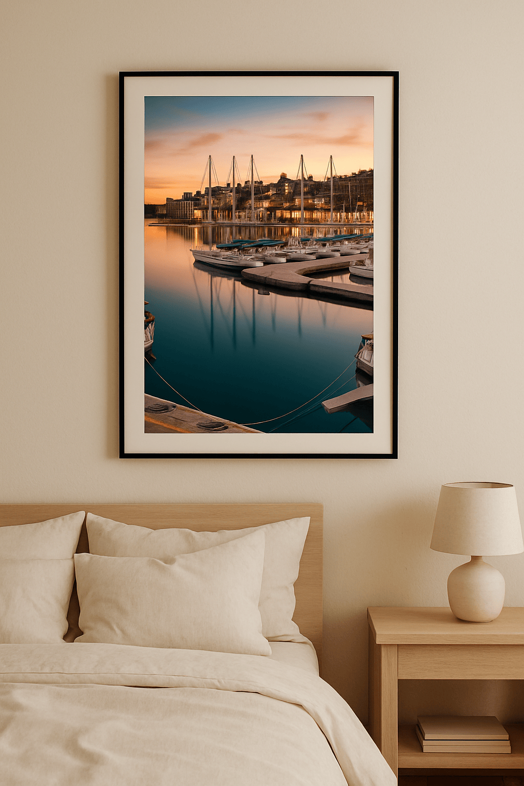 Uitzicht op de Haven Schilderij — sfeerbeeld in interieur