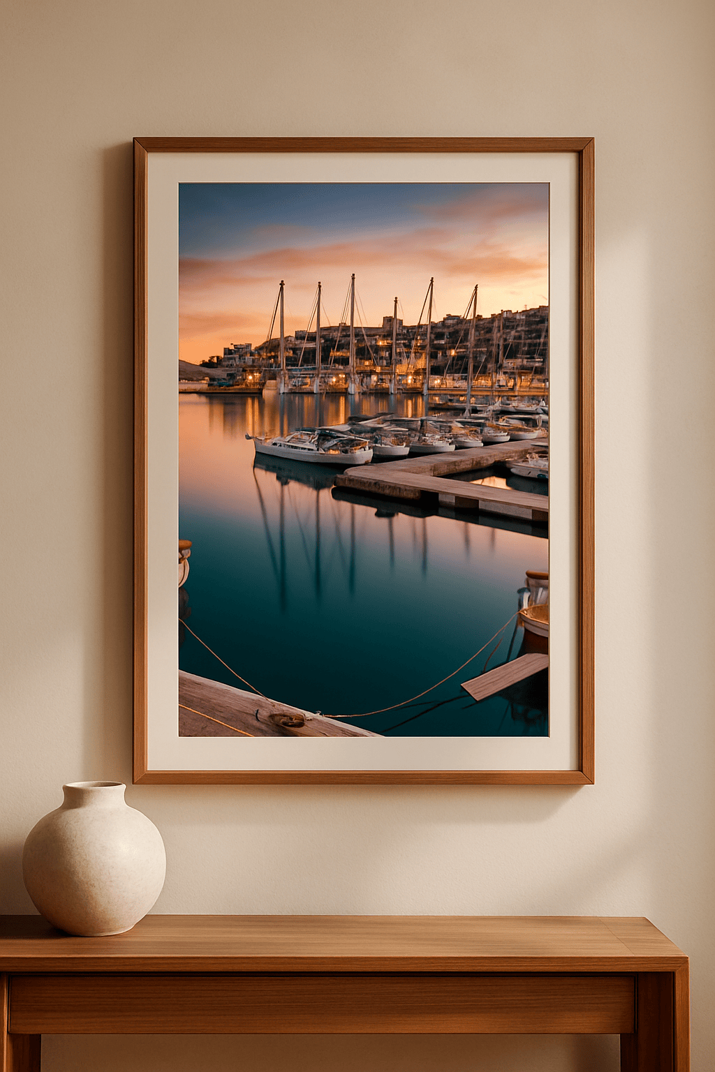 Uitzicht op de Haven Schilderij — sfeerbeeld in interieur
