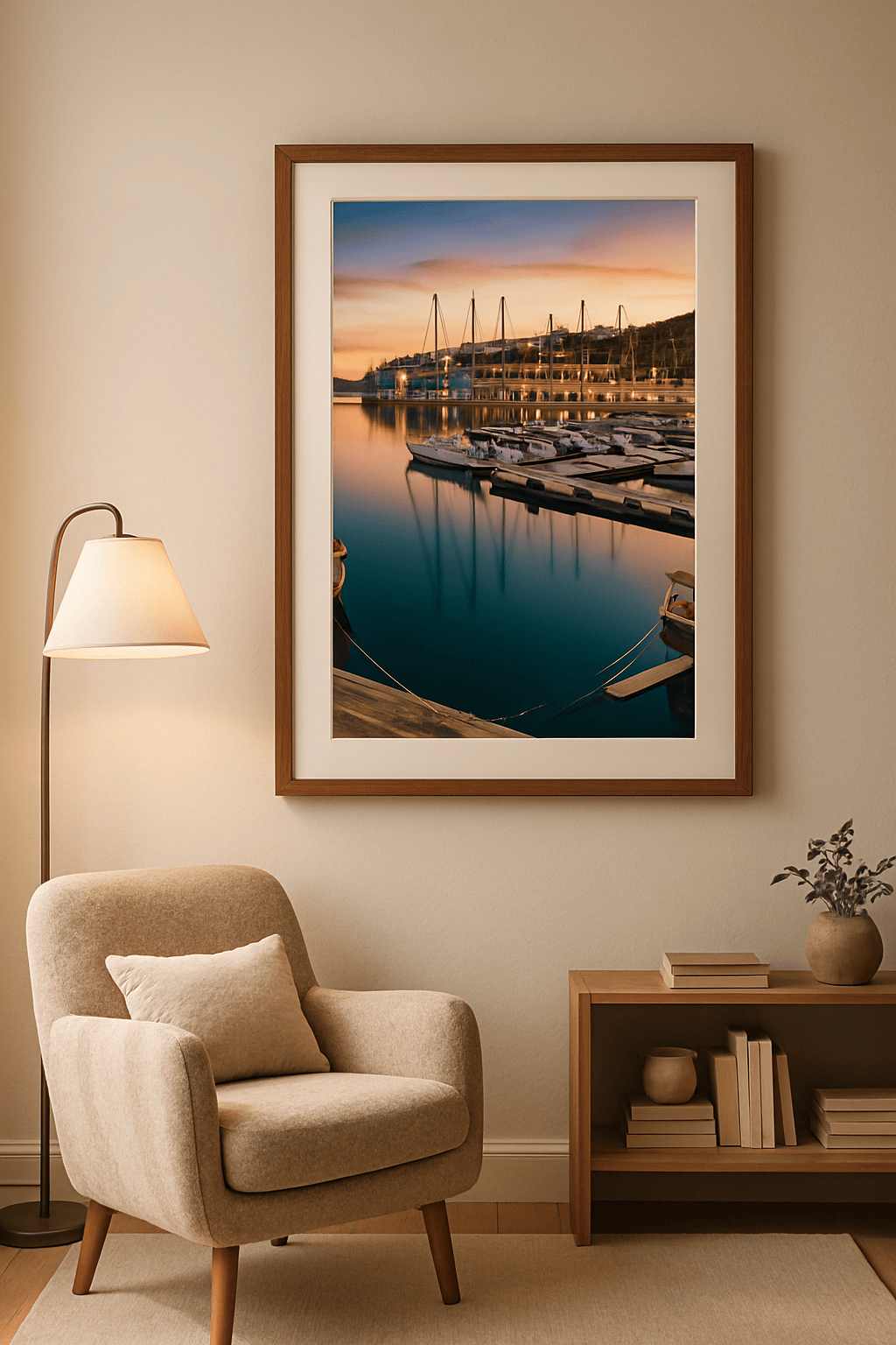 Uitzicht op de Haven Schilderij — sfeerbeeld in interieur
