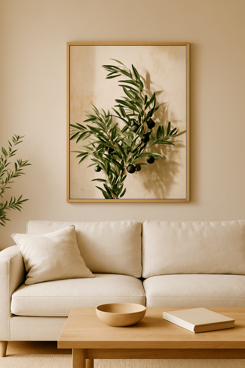 Olive Elegance Schilderij — sfeerbeeld in interieur