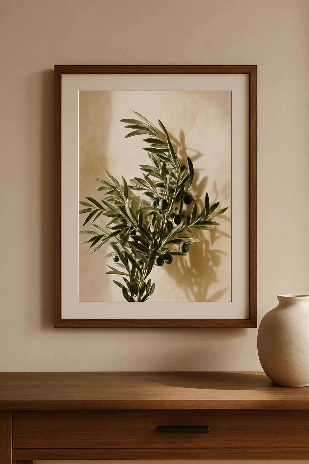 Olive Elegance Schilderij — sfeerbeeld in interieur