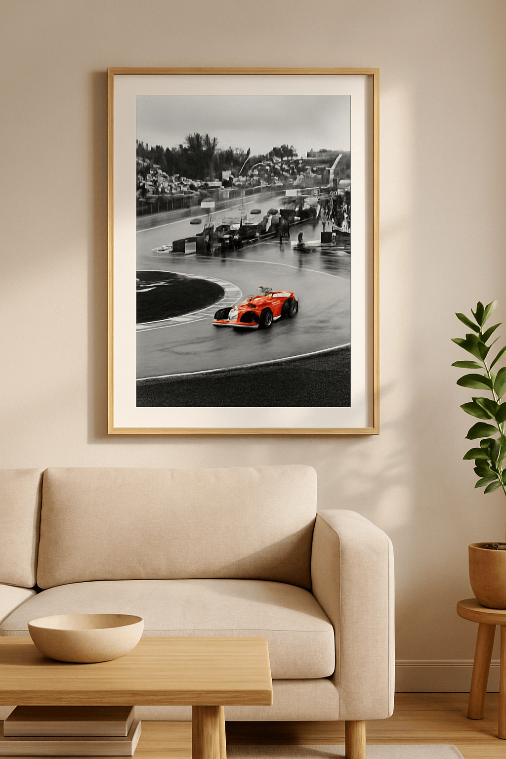 Scarlet in de Regen Schilderij — sfeerbeeld in interieur