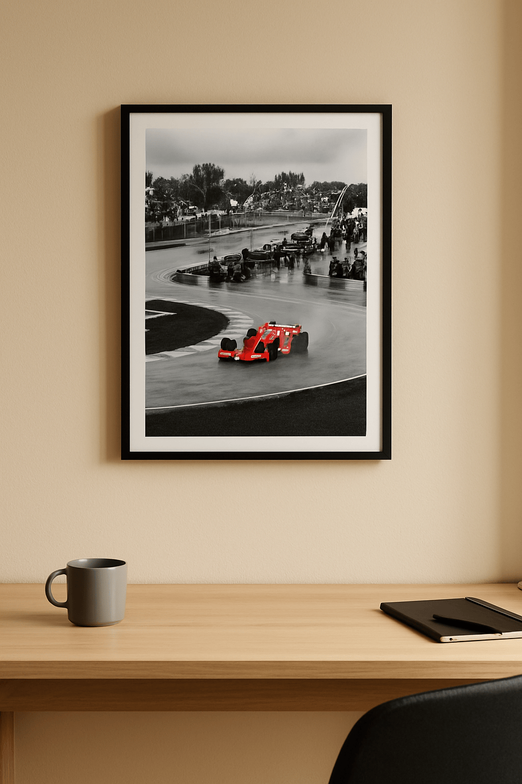 Scarlet in de Regen Schilderij — sfeerbeeld in interieur