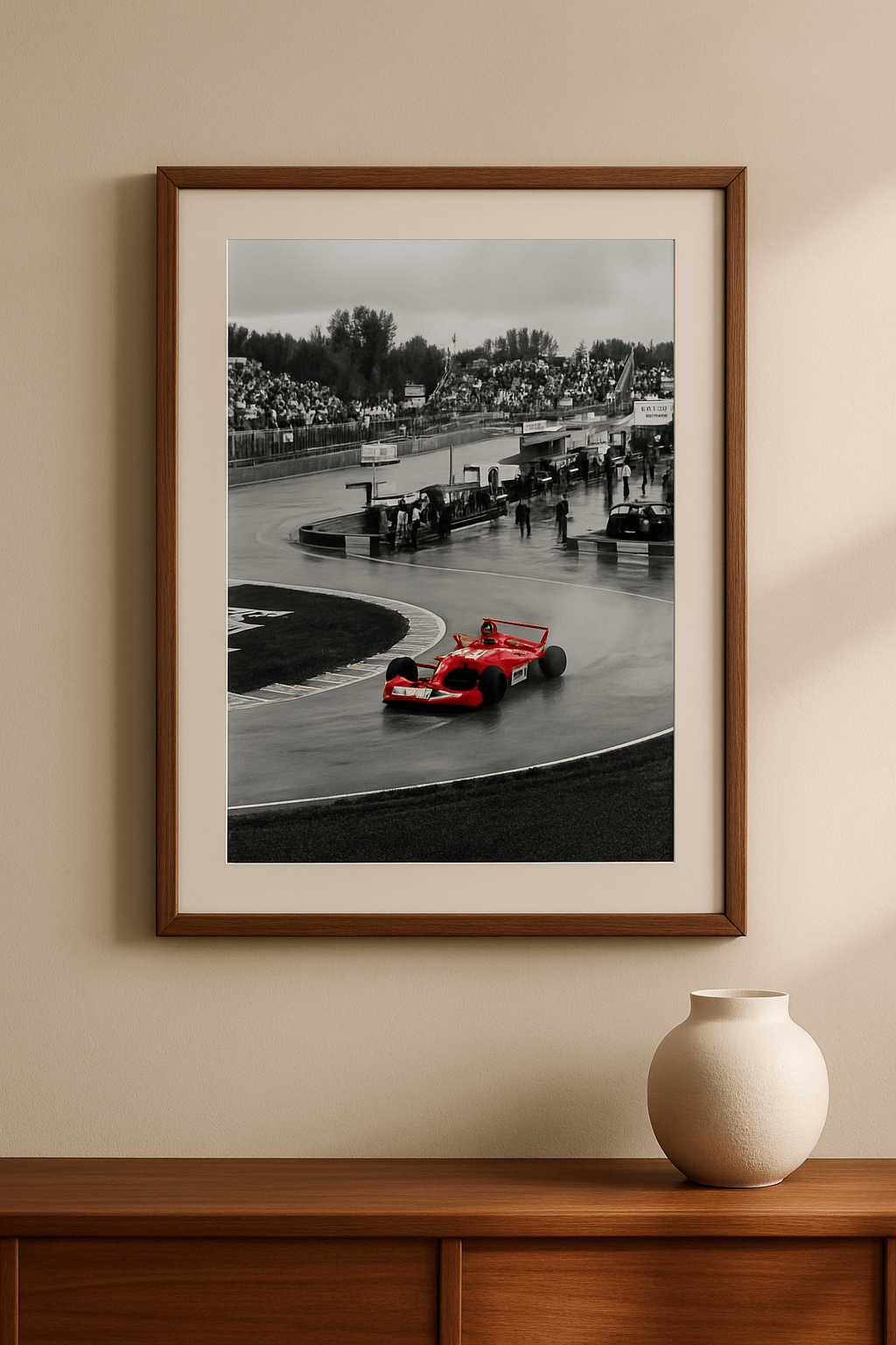 Scarlet in de Regen Schilderij — sfeerbeeld in interieur