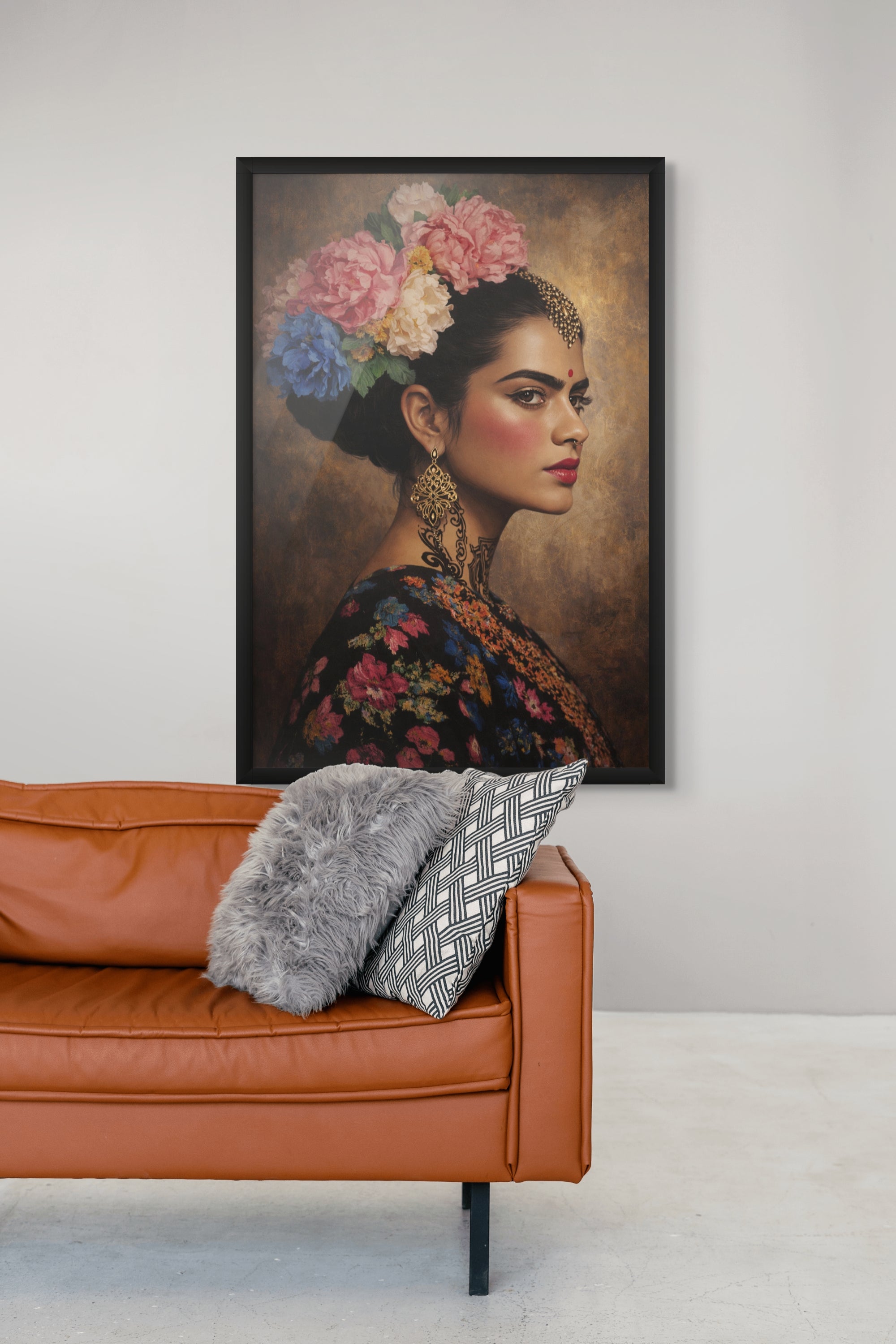 Bloemen Vrouw Portret Wanddecoratie Bombay – Kleurrijke Canvas Print