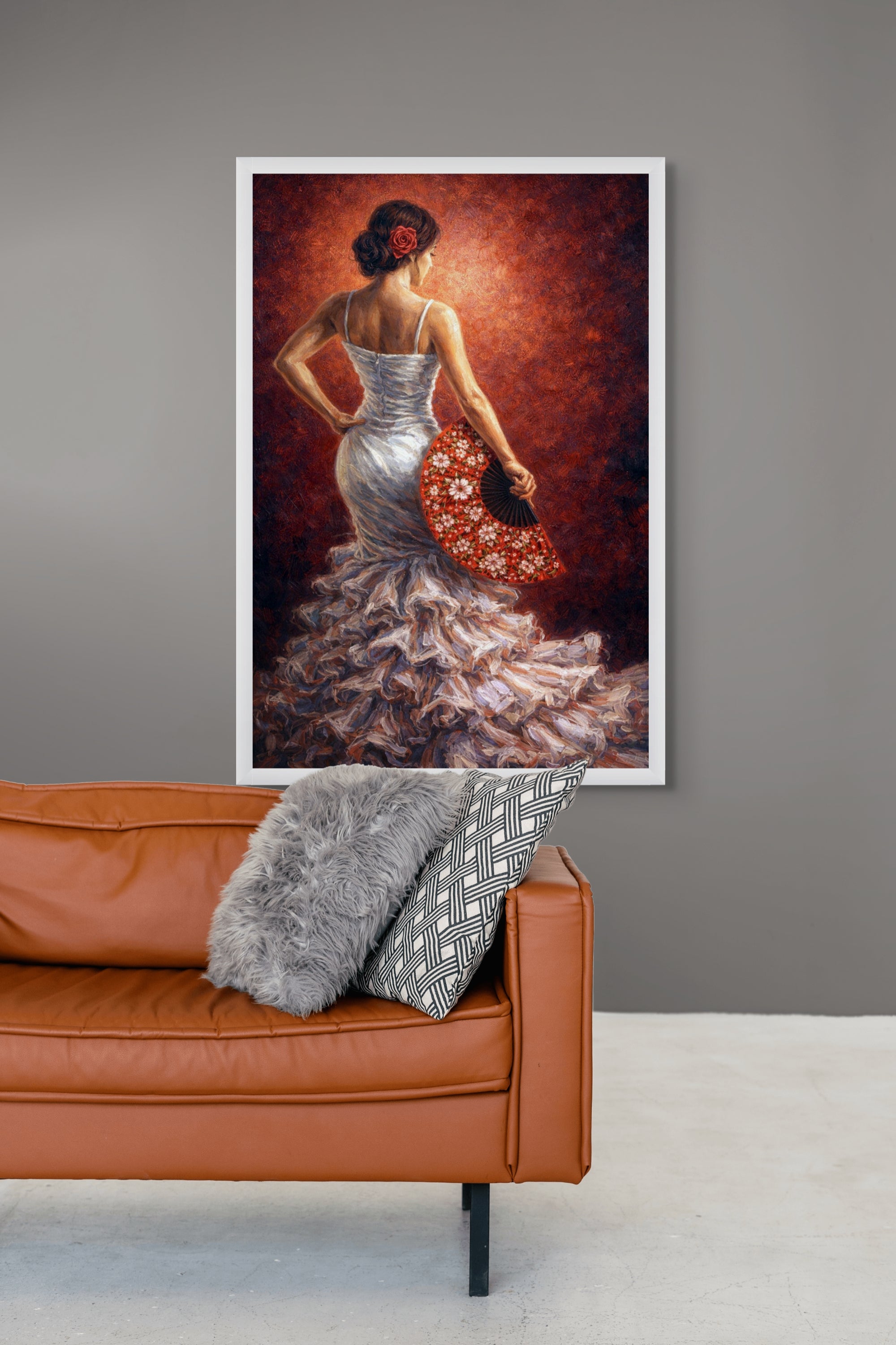 Crimson Fan Serenade – Wandbild auf Leinwand, Aluminium oder Poster