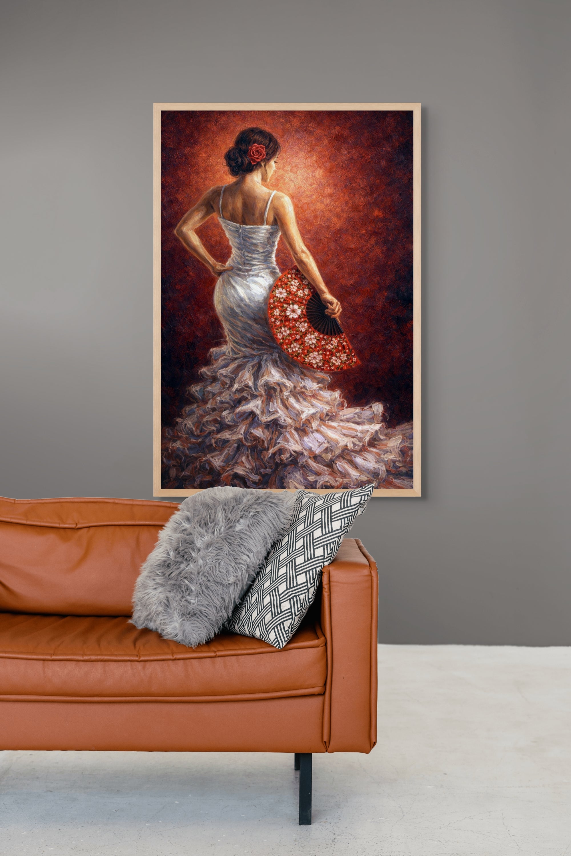 Crimson Fan Serenade – Wandbild auf Leinwand, Aluminium oder Poster