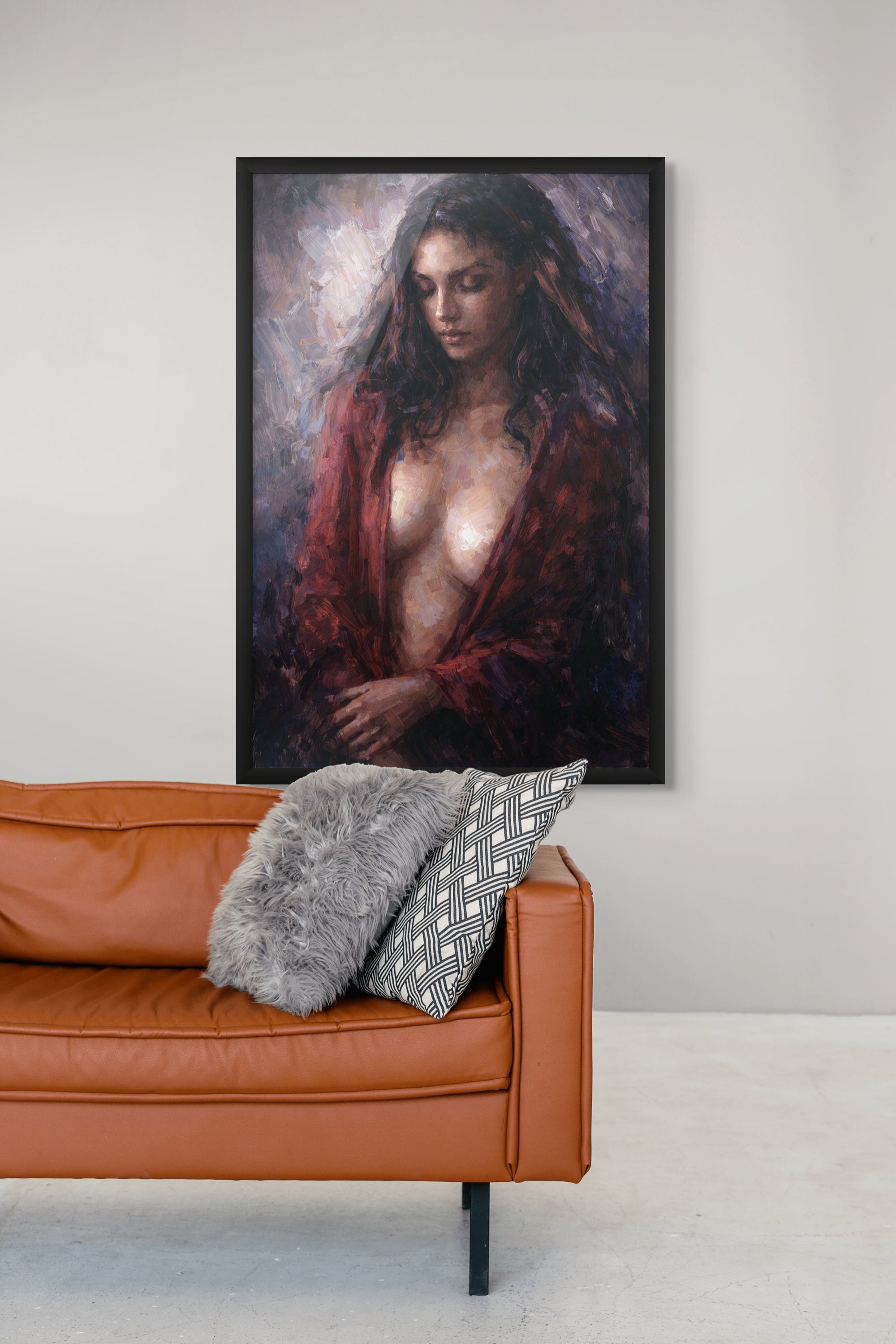 Abstract Vrouw Wanddecoratie Fluweel – Warme Donkere Canvas Slaapkamer Print
