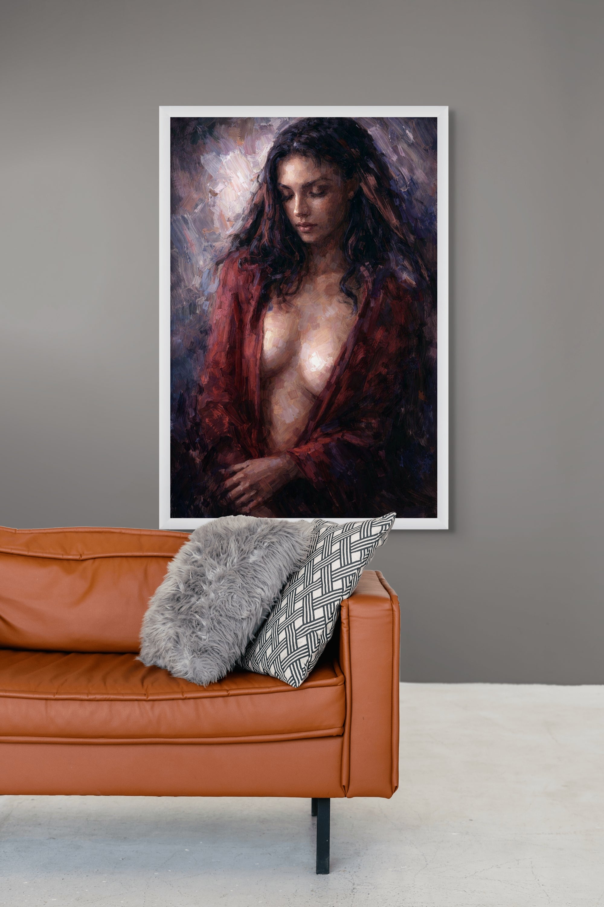 Abstract Vrouw Wanddecoratie Fluweel – Warme Donkere Canvas Slaapkamer Print
