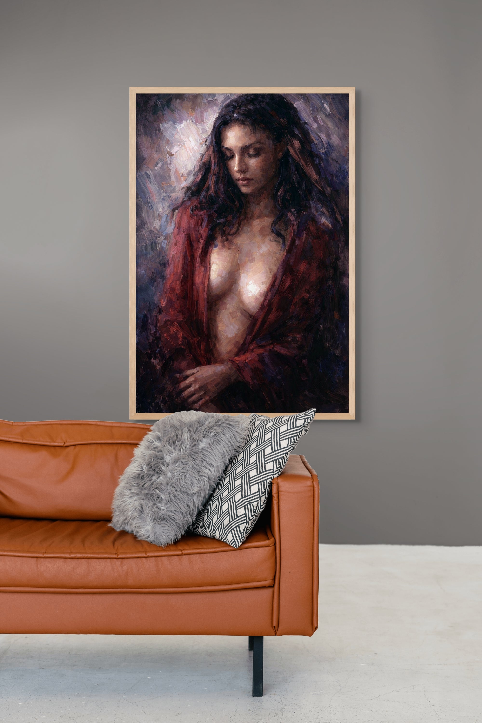 Abstract Vrouw Wanddecoratie Fluweel – Warme Donkere Canvas Slaapkamer Print