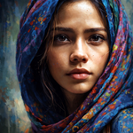 Saffierziel van Maya wanddecoratie met sfeervol portret in diepe saffierblauwe tinten