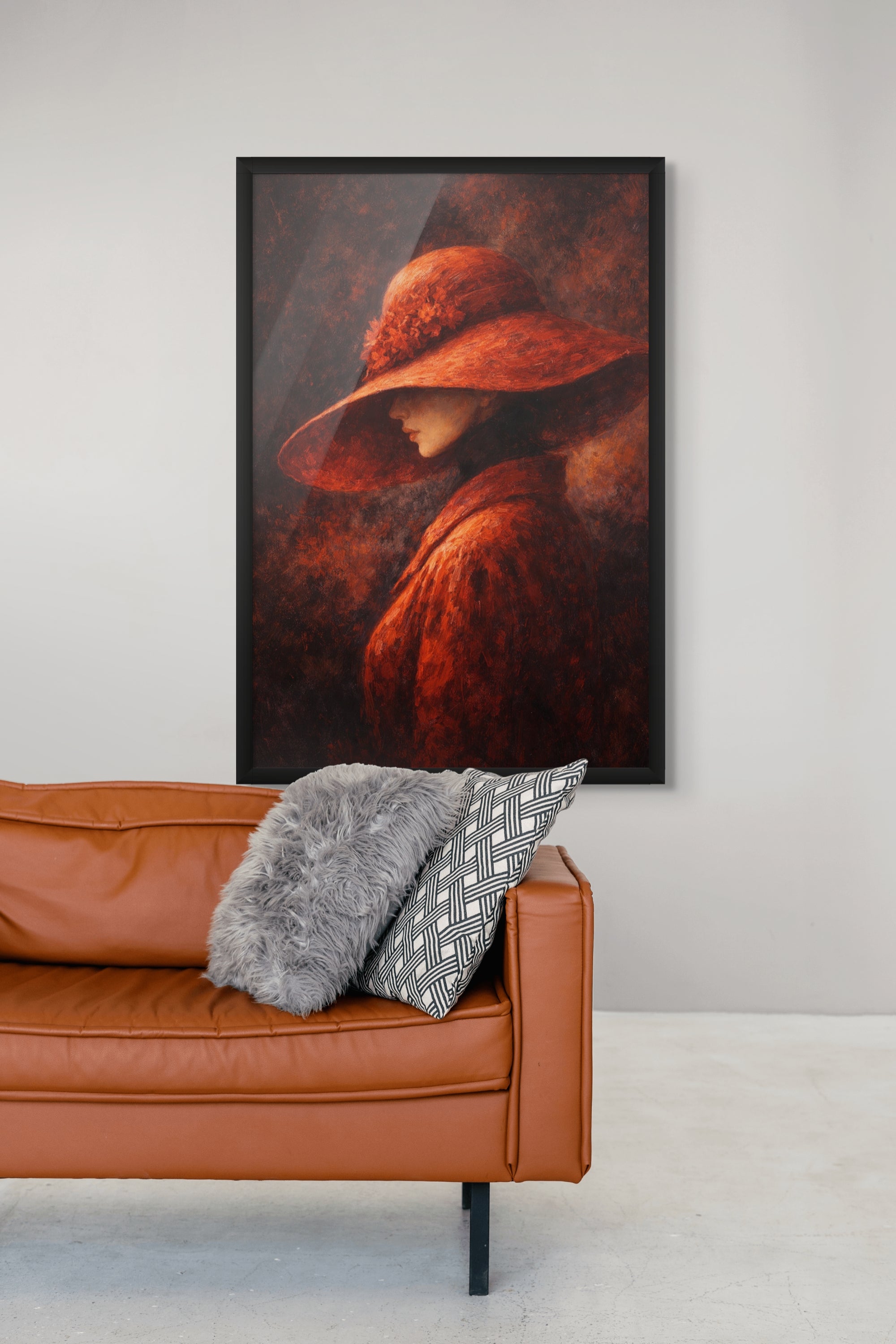 Vrouw Portret Wanddecoratie Rode Hoed – Elegante Canvas Print