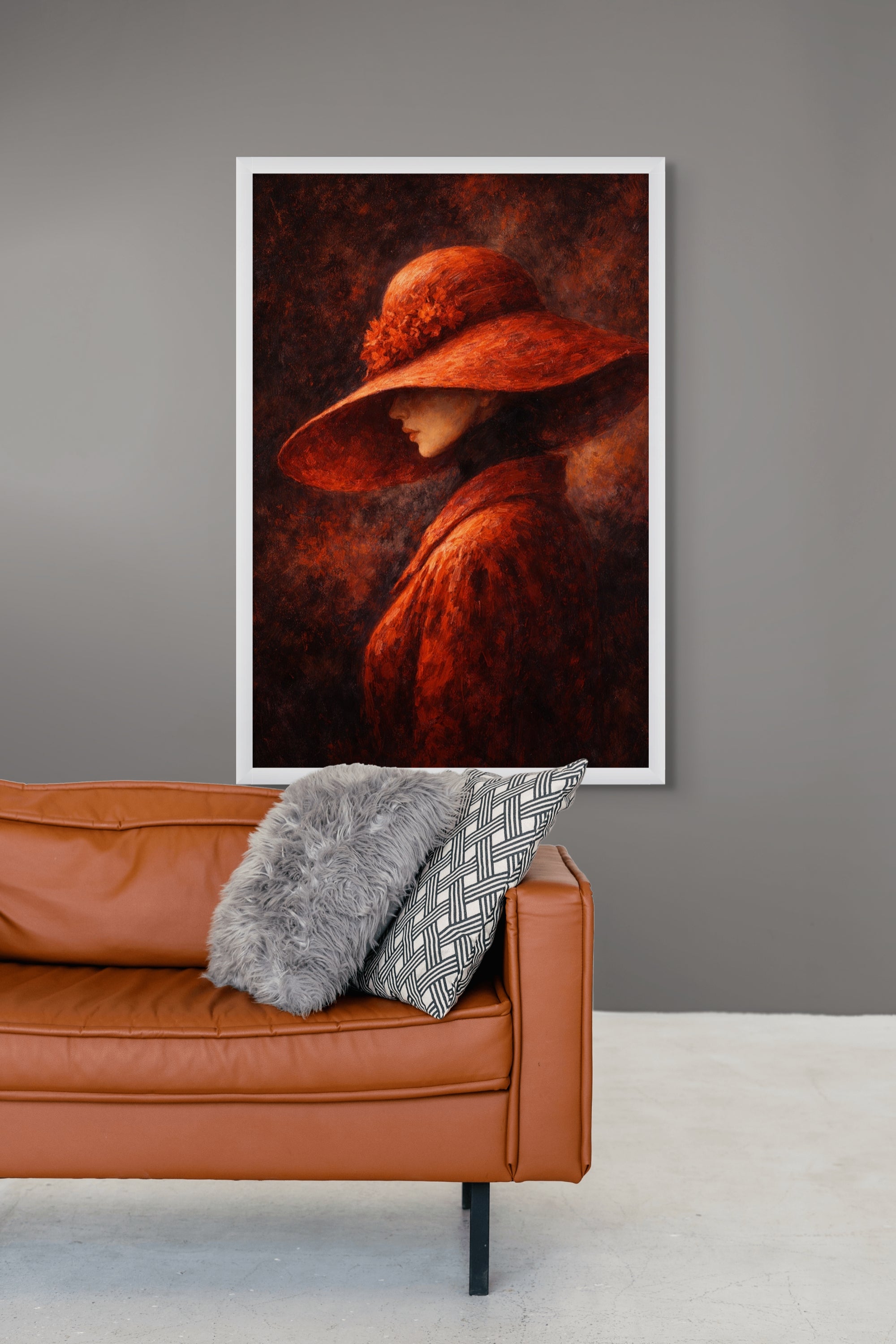 Vrouw Portret Wanddecoratie Rode Hoed – Elegante Canvas Print