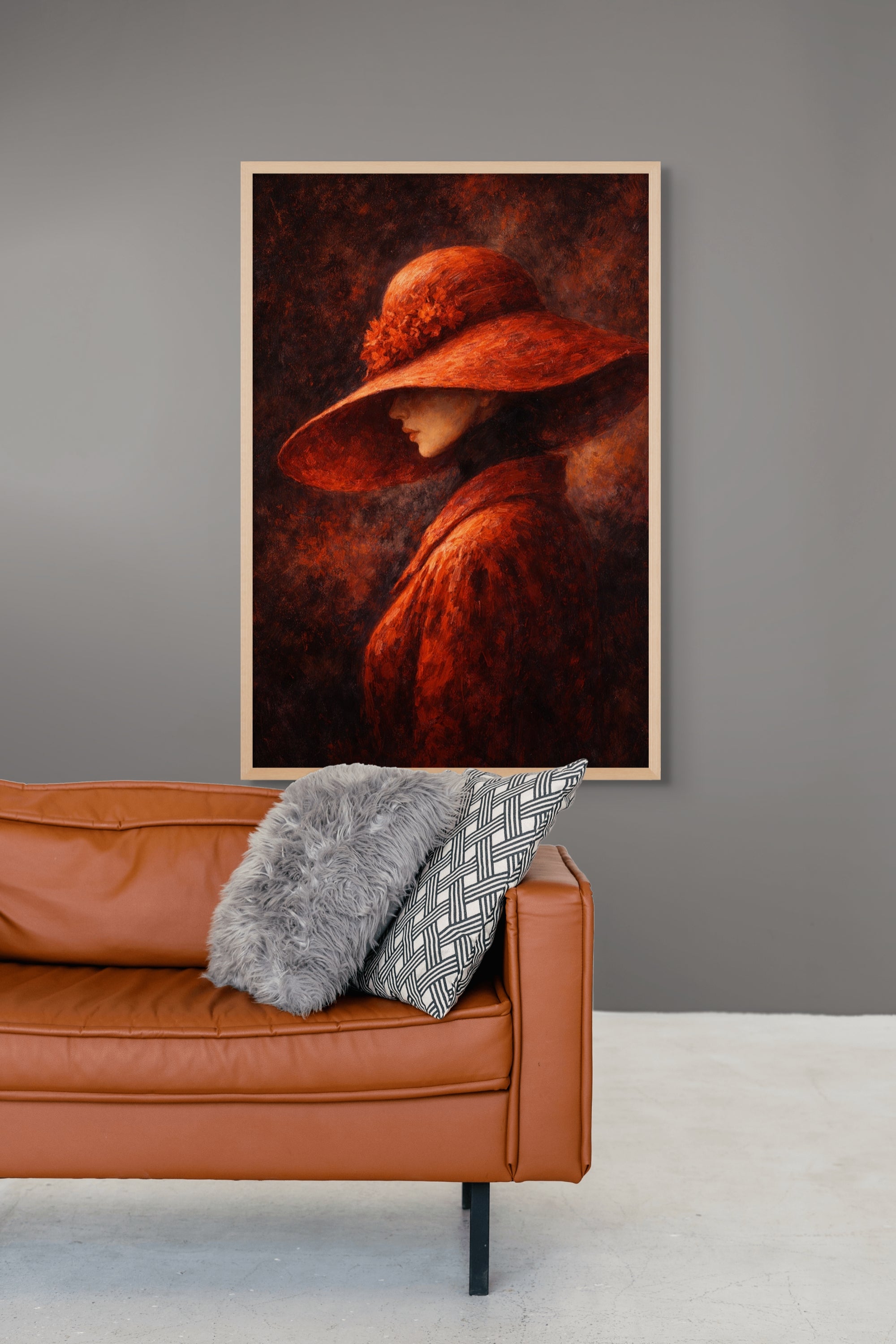 Vrouw Portret Wanddecoratie Rode Hoed – Elegante Canvas Print