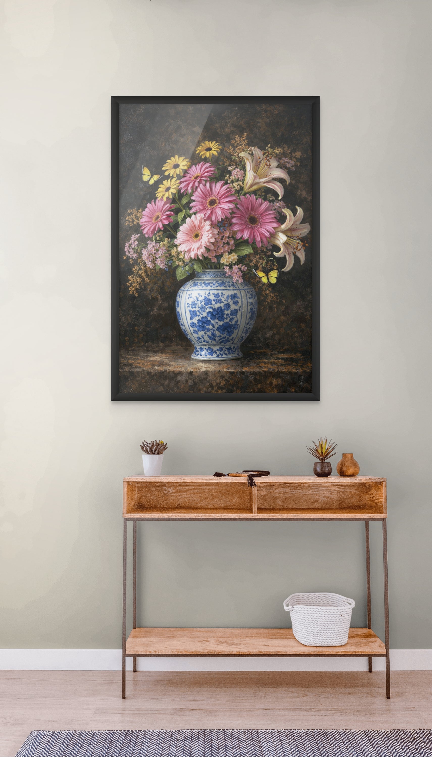 Delfts Blauw Bloemen Wanddecoratie – Elegante Canvas of Aluminium Print