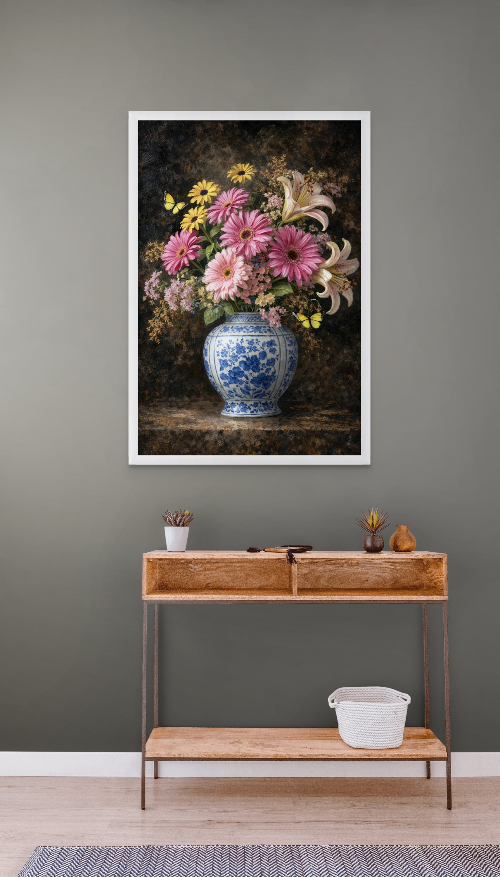 Delfts Blauw Bloemen Wanddecoratie – Elegante Canvas of Aluminium Print