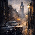 Midnight Elegance in London Streets wanddecoratie met elegante nachtelijke straten van Londen
