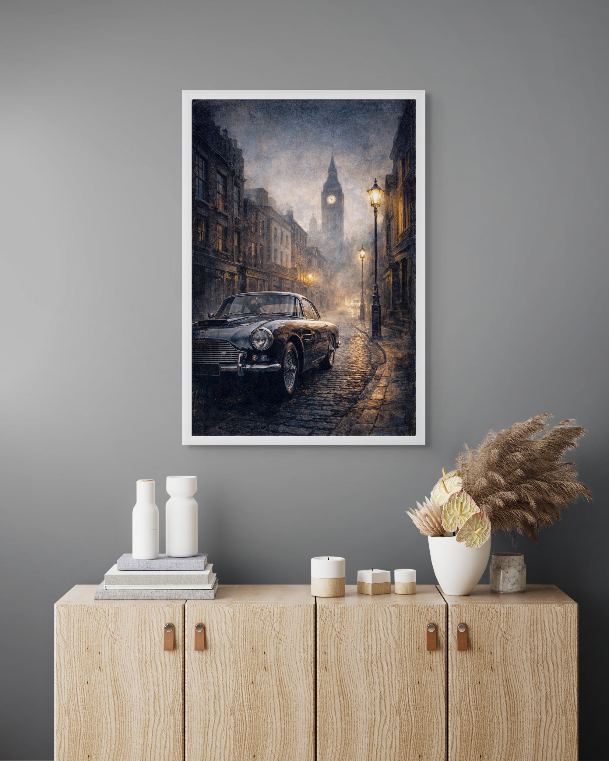 Londen Straat Wanddecoratie Nacht – Sfeervolle Canvas Woonkamer Print