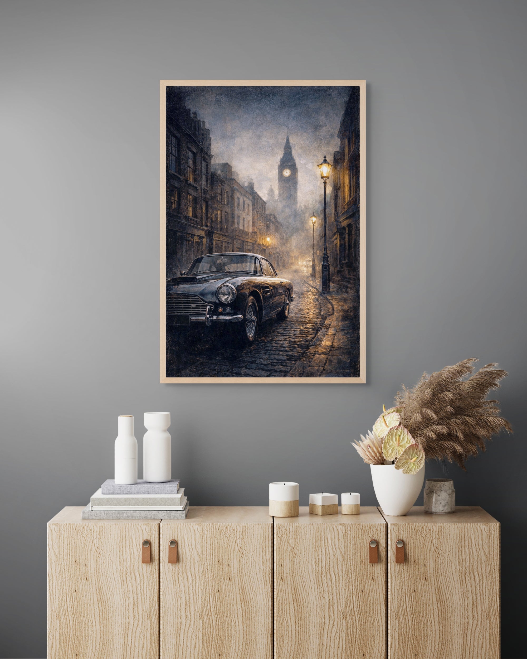 Londen Straat Wanddecoratie Nacht – Sfeervolle Canvas Woonkamer Print