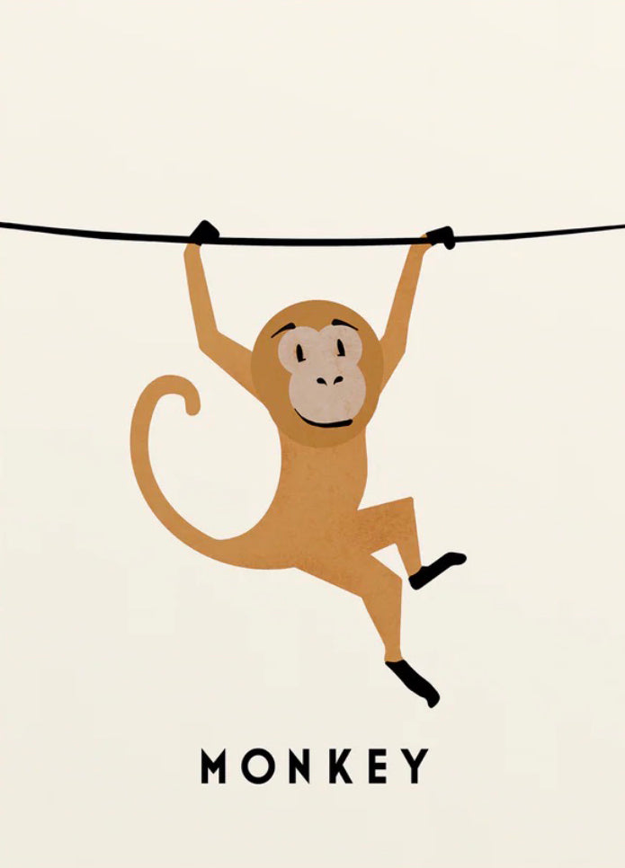 Aap aan de Waslijn Wanddecoratie – Grappig Dieren Kinderkamer Canvas Print