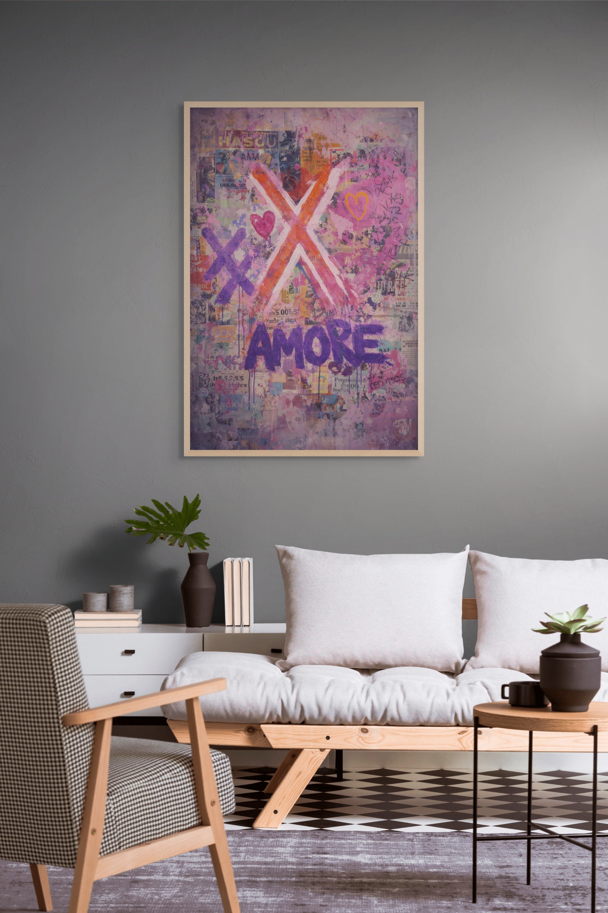 Amore in Neonmist – Wandbild auf Leinwand, Aluminium oder Poster