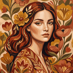 Anna Gaze – folk-art portret van een vrouw omringd door bloemen