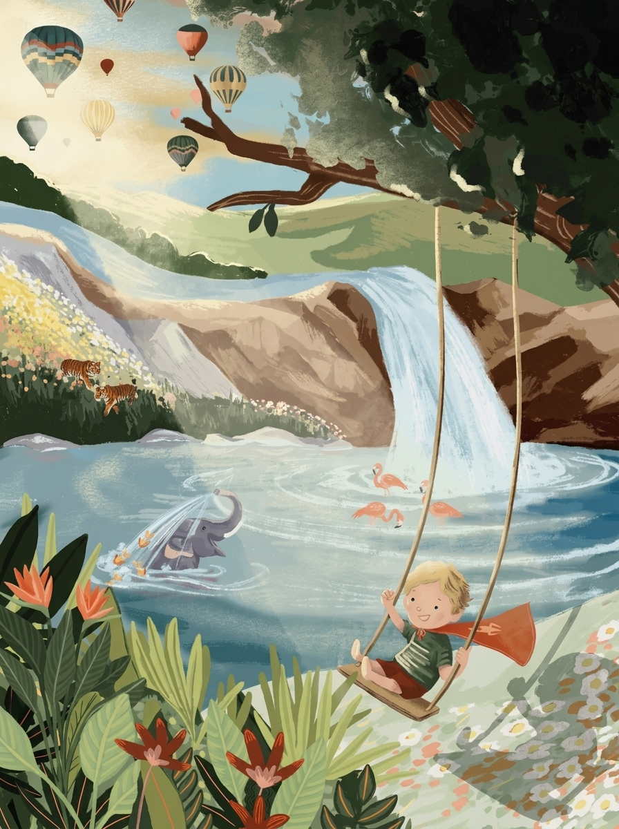 Wanddecoratie Avontuur aan de Waterval van Dromen met dromerige waterval