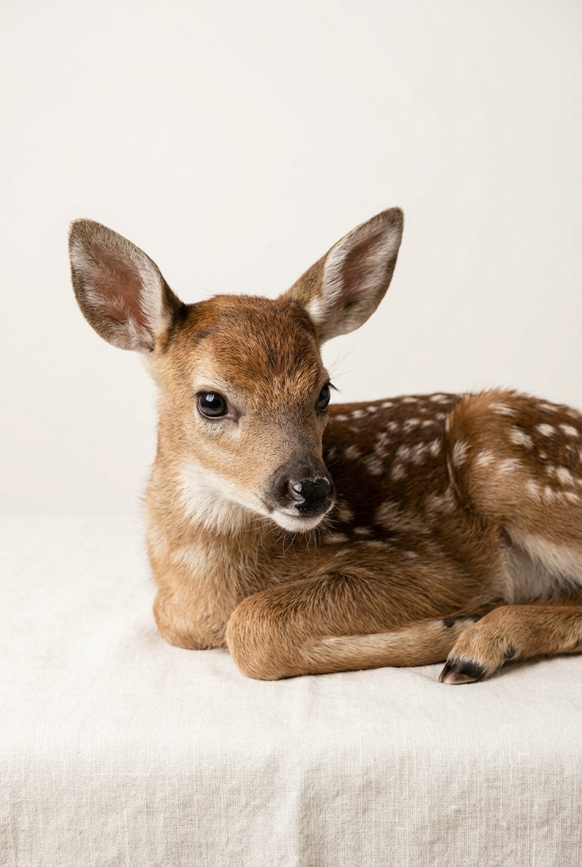 Bambi in Ochtendlicht wanddecoratie met reekalfje in zacht ochtendlicht