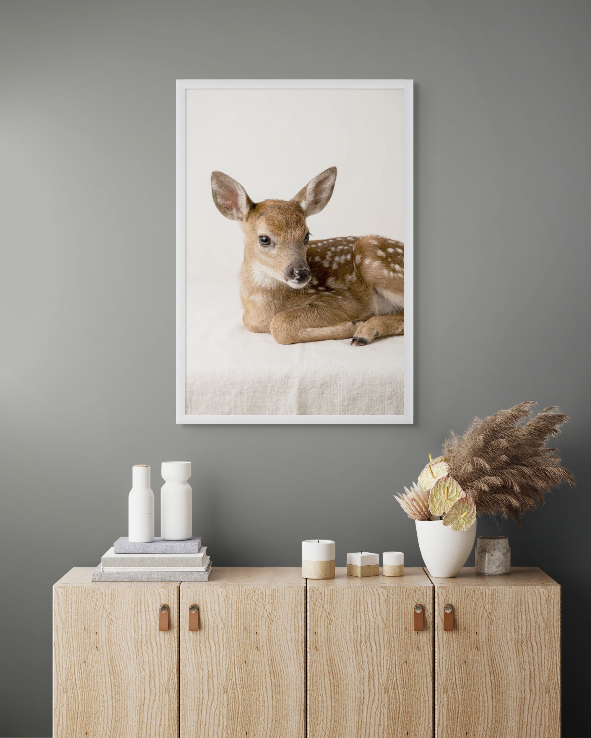 Hertje Wanddecoratie Ochtendlicht – Schattige Natuur Canvas Kinderkamer Print