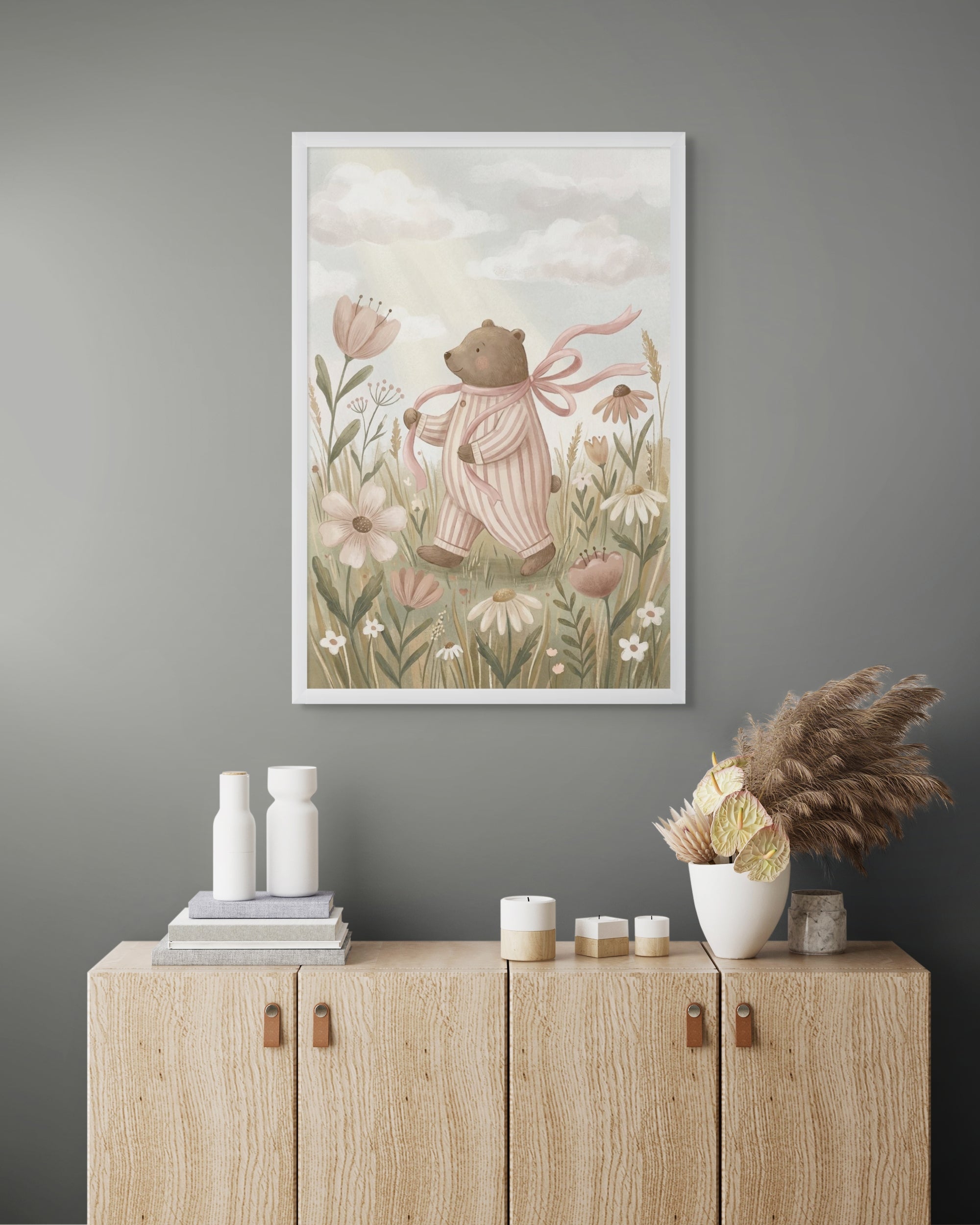 Beer Bloemen Wanddecoratie Kinderkamer – Vrolijke Dieren Canvas Print