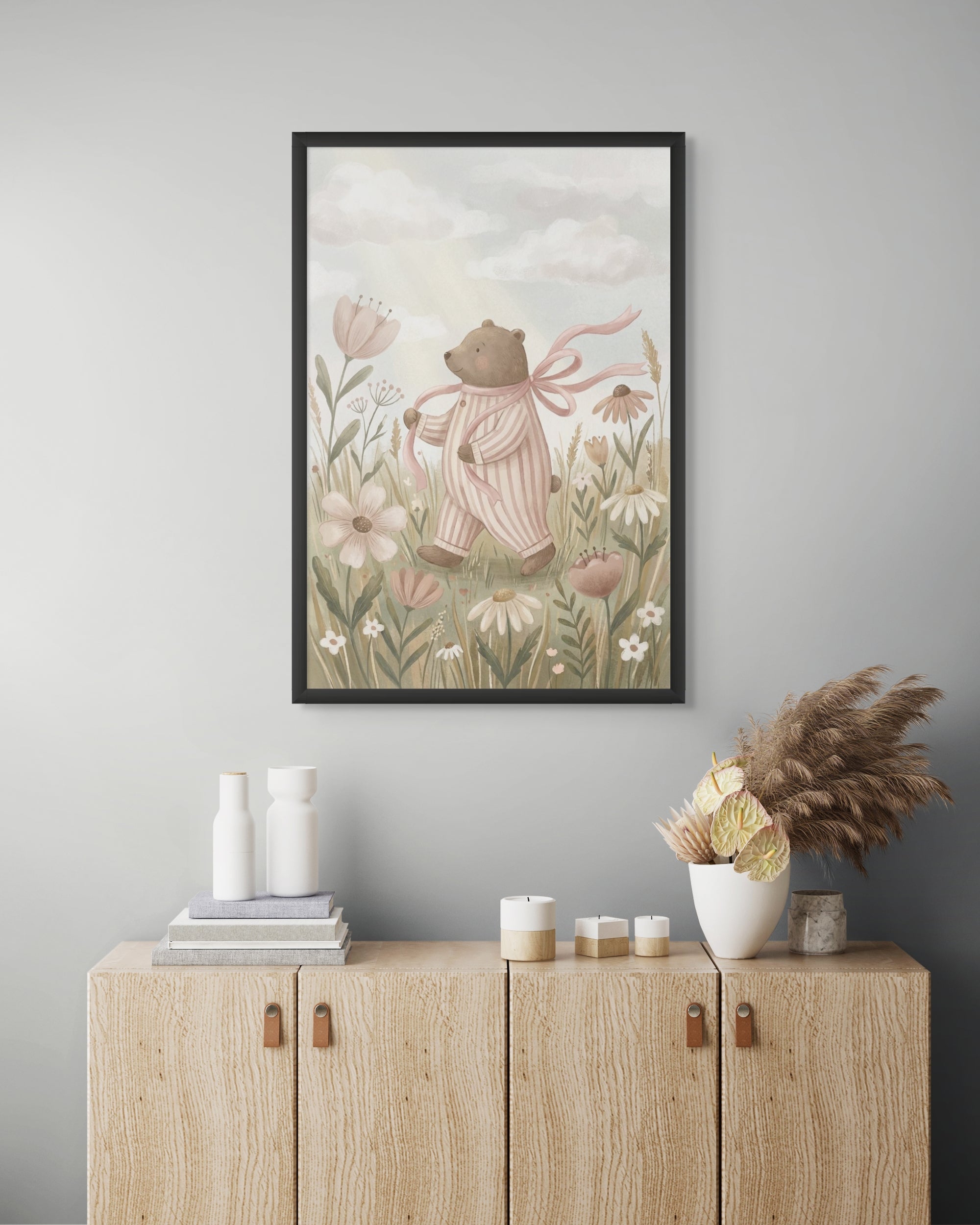 Beer Bloemen Wanddecoratie Kinderkamer – Vrolijke Dieren Canvas Print