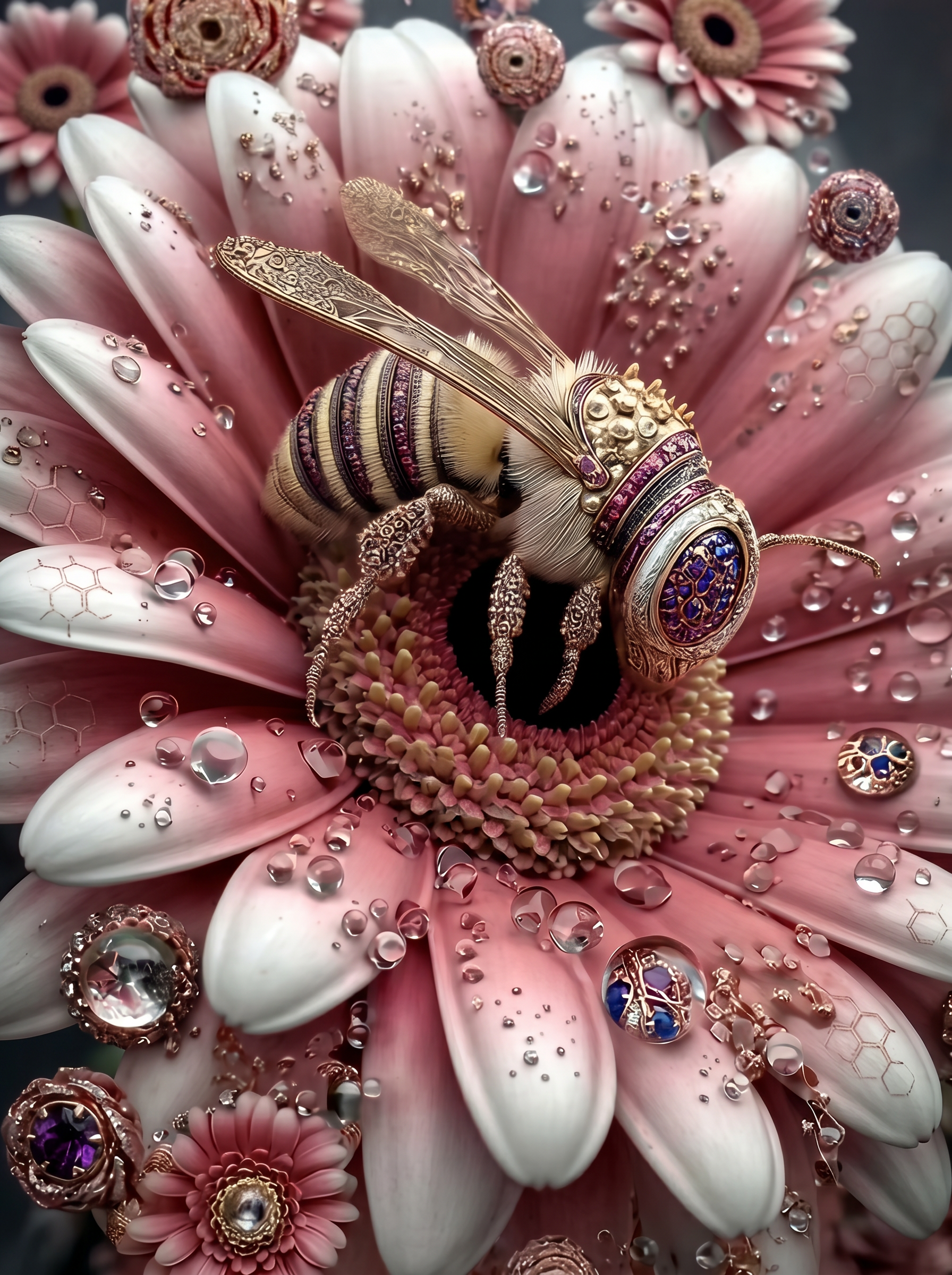 BijouBee Blush Bloom wanddecoratie met bij tussen zachtroze bloemen