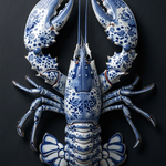 Blauw Boterkreeftje wanddecoratie met blauwe kreeft, culinair thema