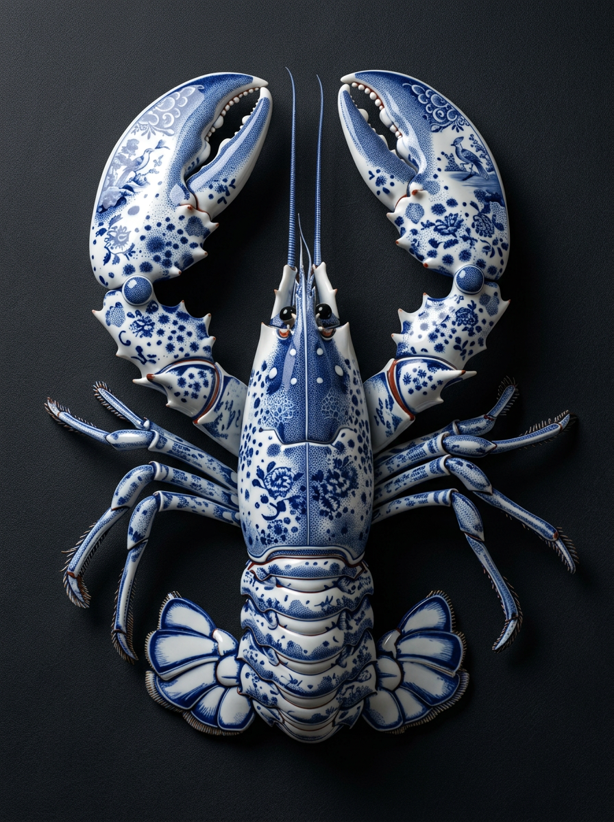 Blauw Boterkreeftje wanddecoratie met blauwe kreeft, culinair thema
