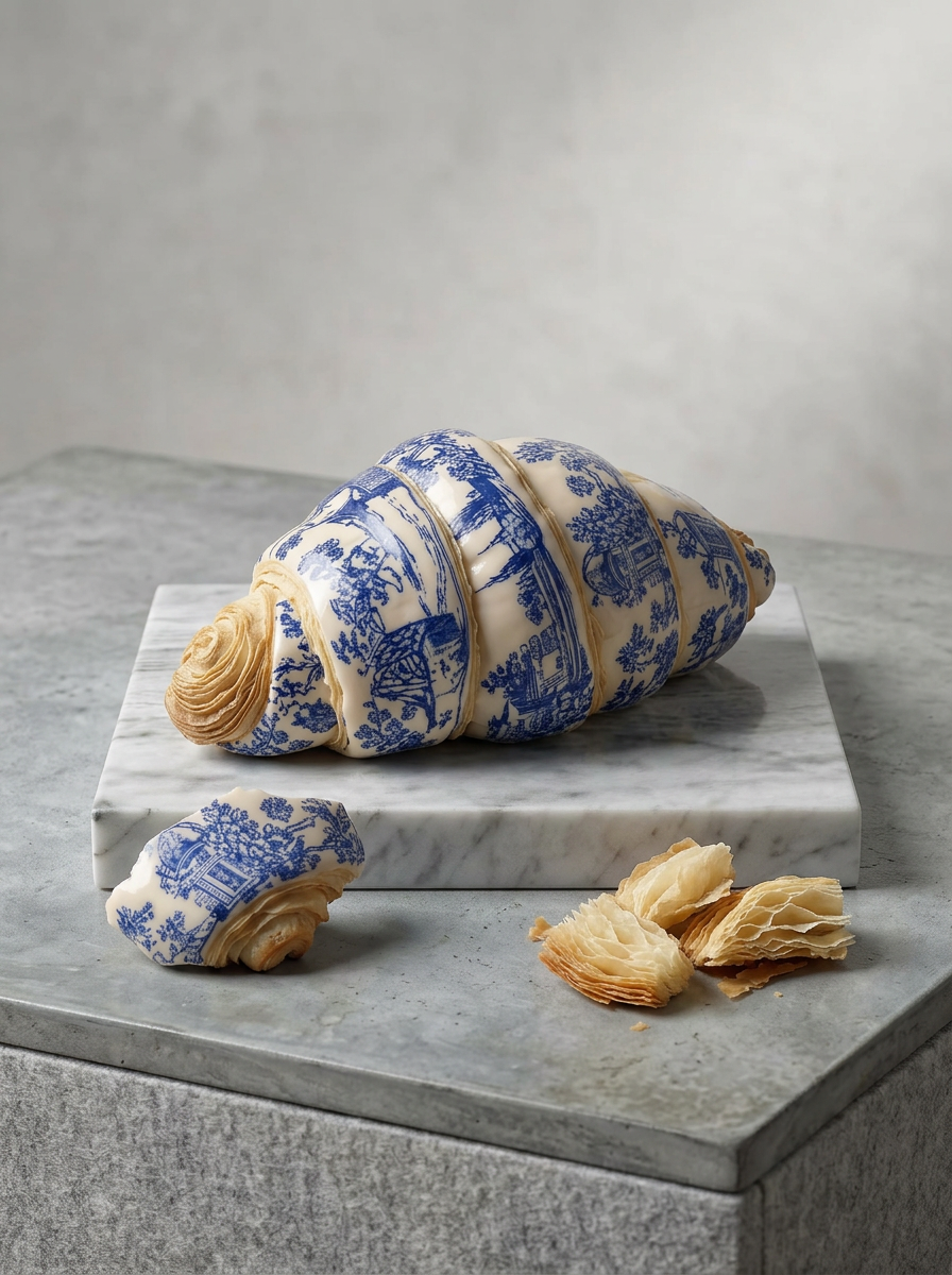 Blauw Gebakken Geluk wanddecoratie met gebak in blauwtinten