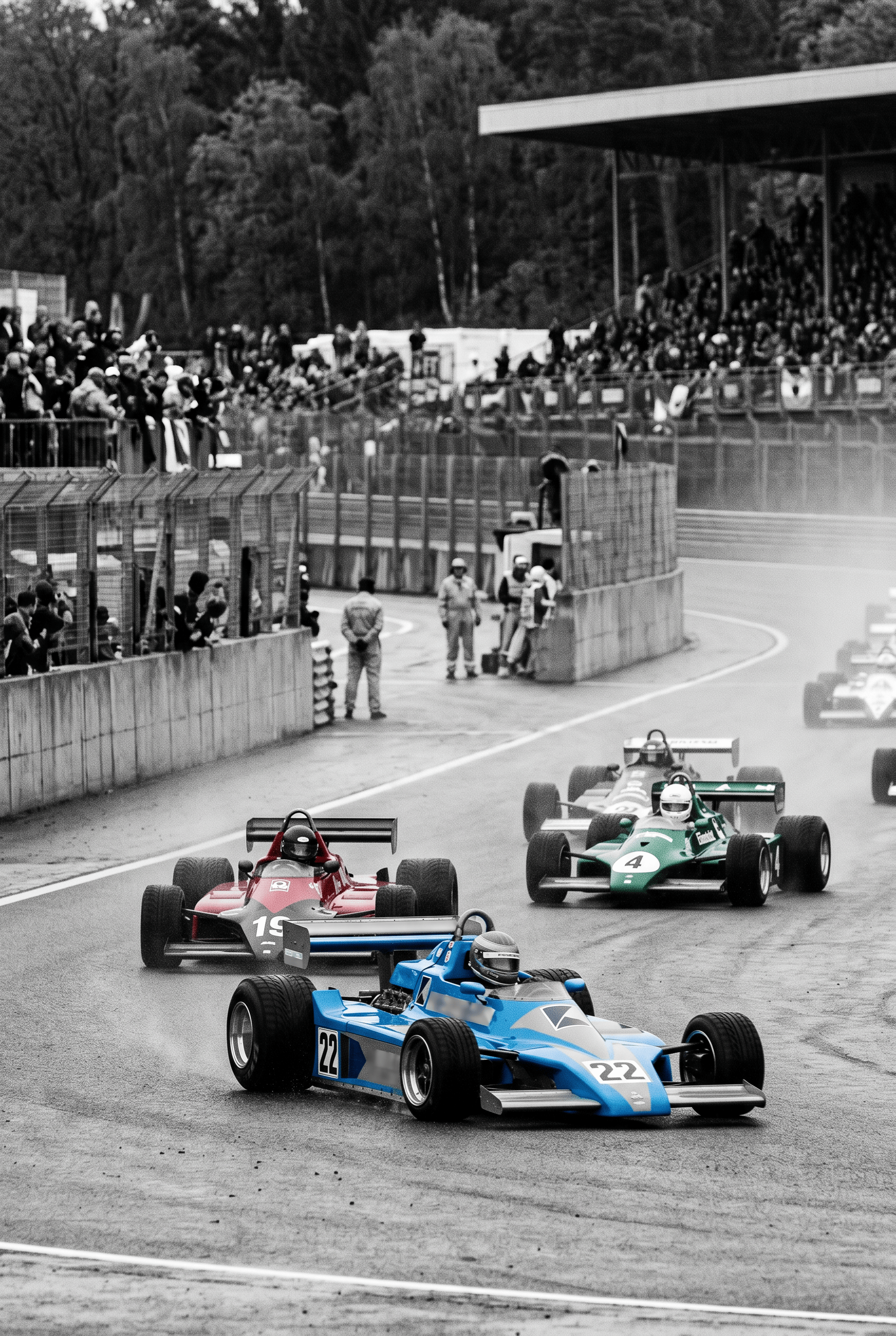 Blauw Voorop – vintage motorsport wanddecoratie