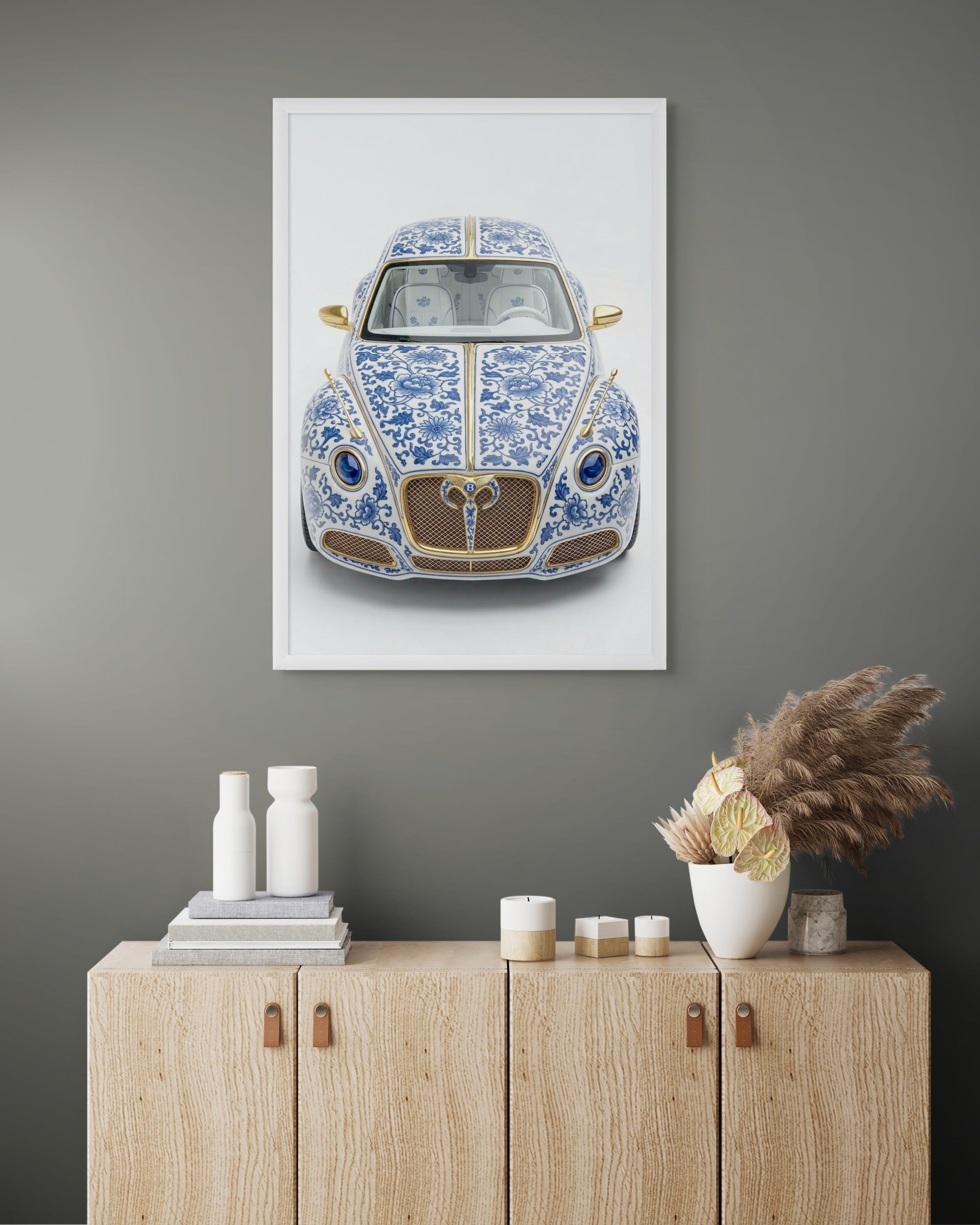Blauwe Boulevard Racer Wanddecoratie – Delfts Blauw Auto Canvas Print