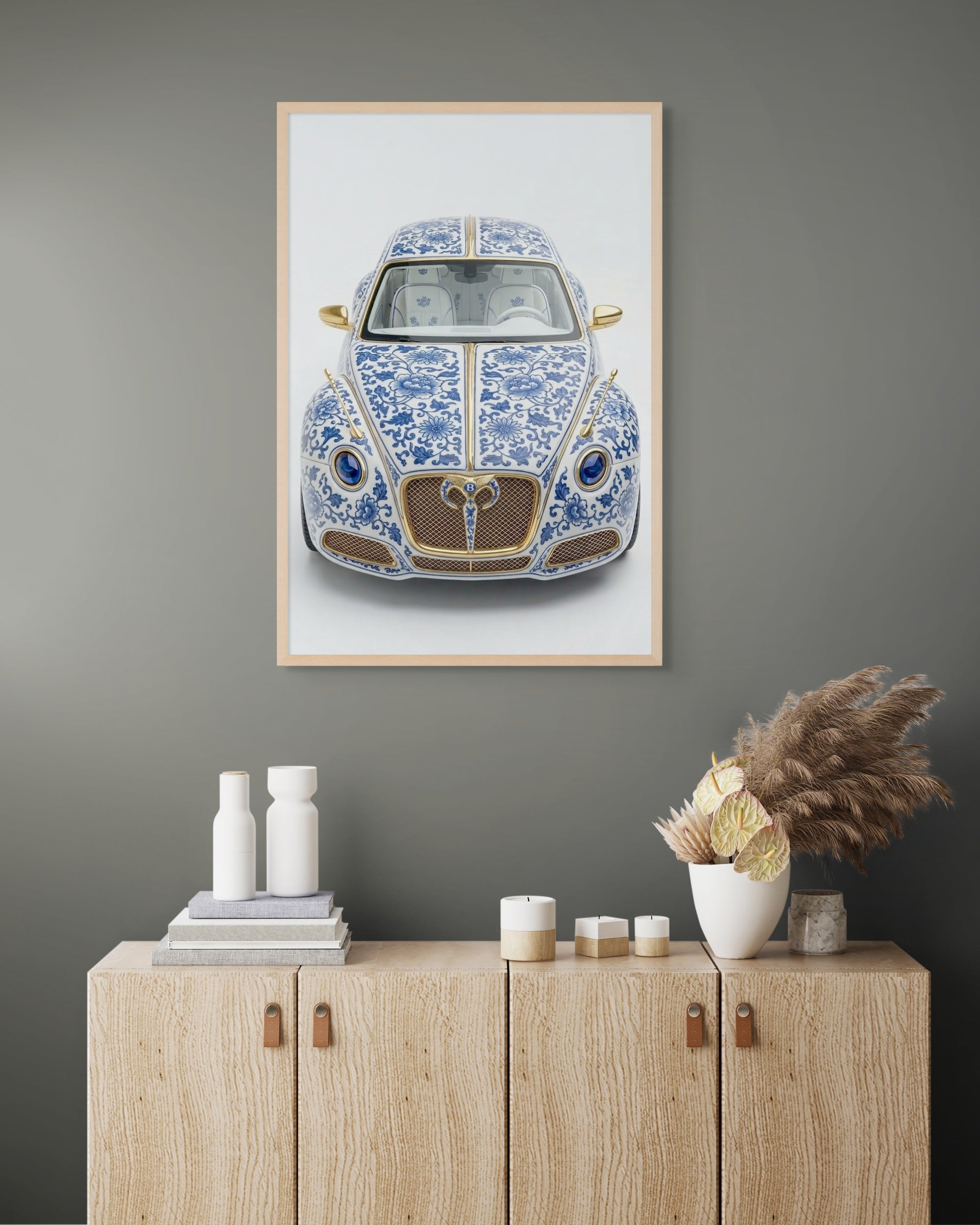 Blauwe Boulevard Racer Wanddecoratie – Delfts Blauw Auto Canvas Print