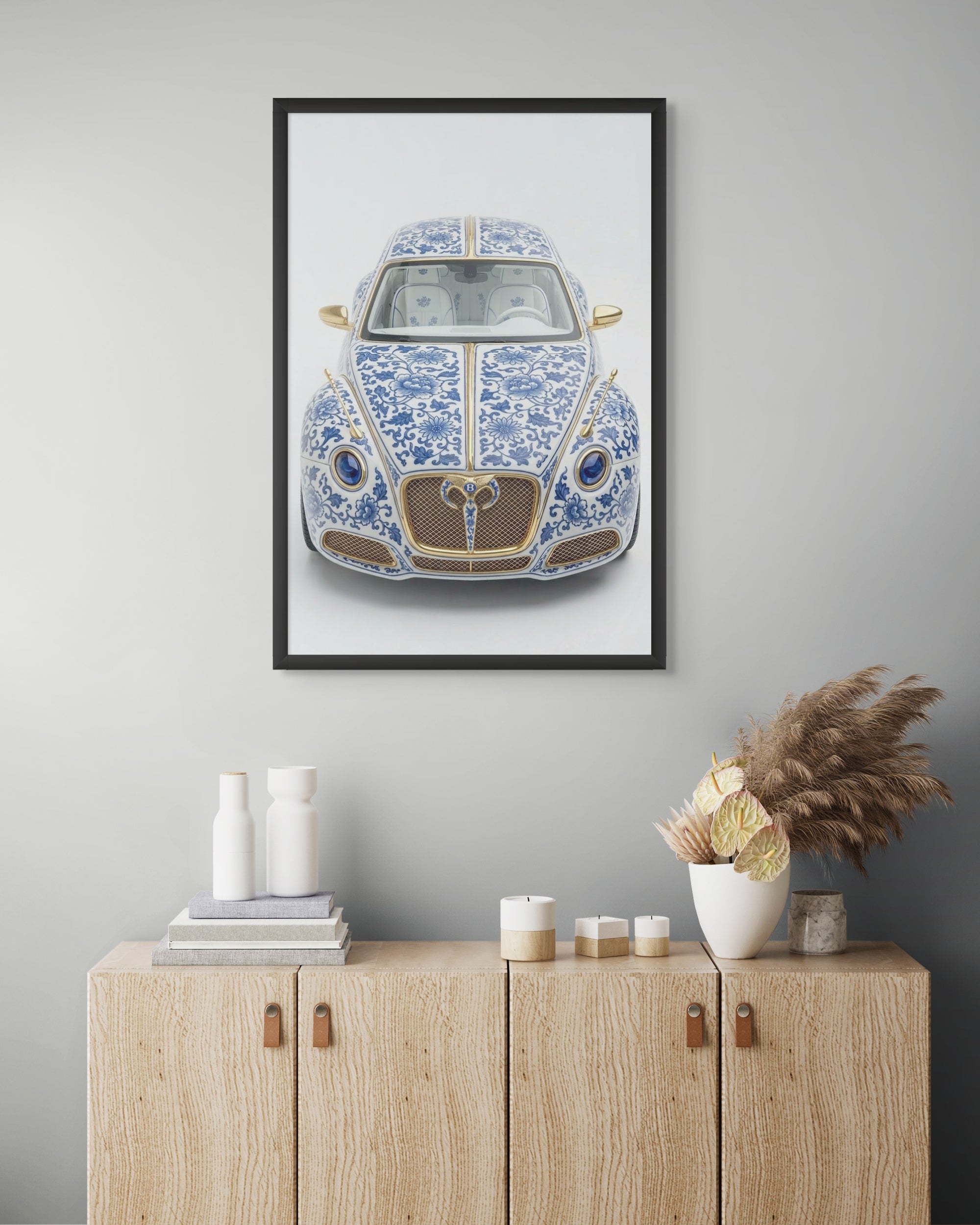 Blauwe Boulevard Racer Wanddecoratie – Delfts Blauw Auto Canvas Print