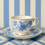 Delfts Theemoment in Pastelblauw wanddecoratie met theeservies in zacht pastelblauw