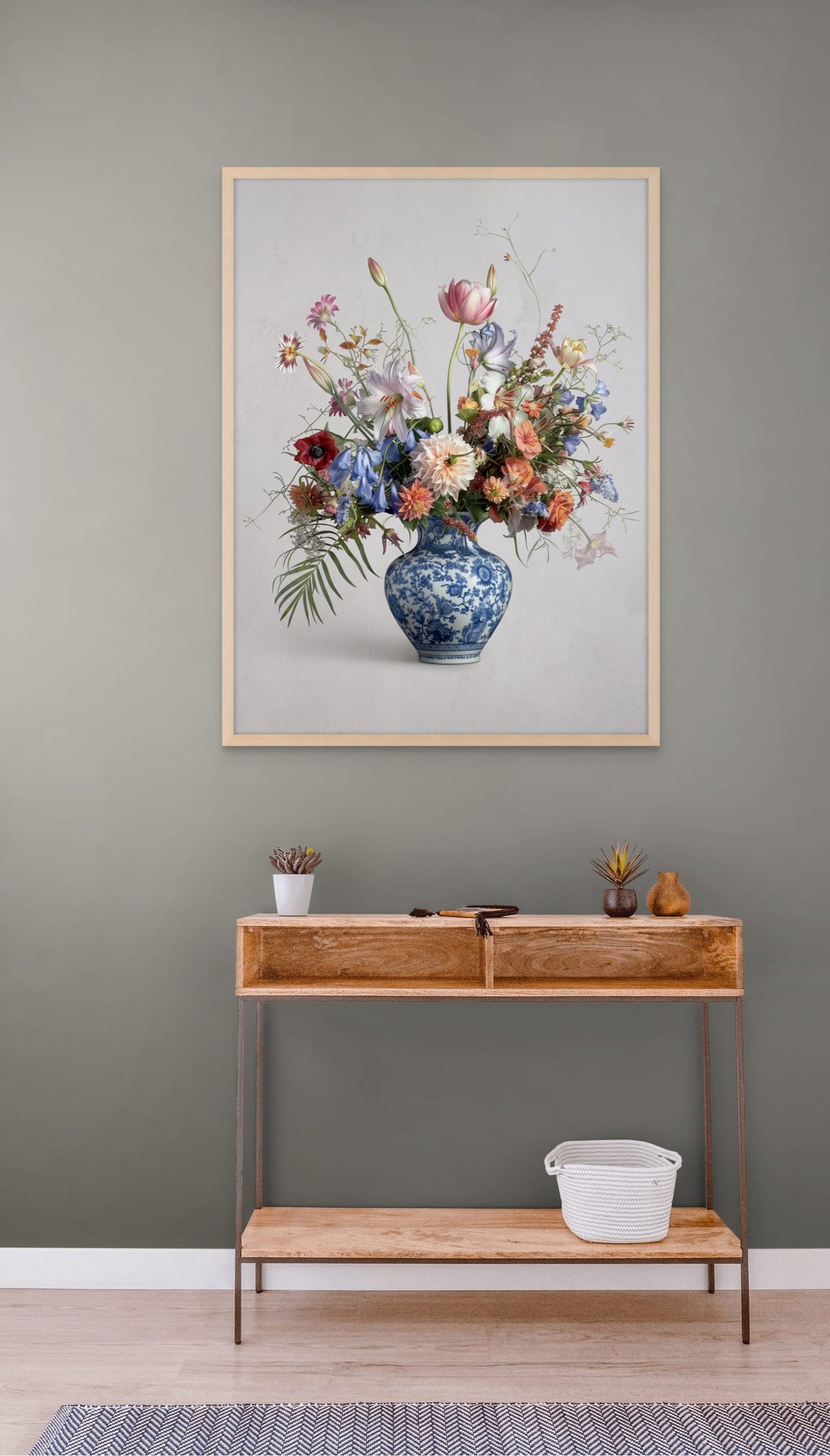 Blütenchaos in Delfter Blau – Wandbild auf Leinwand, Aluminium oder Poster
